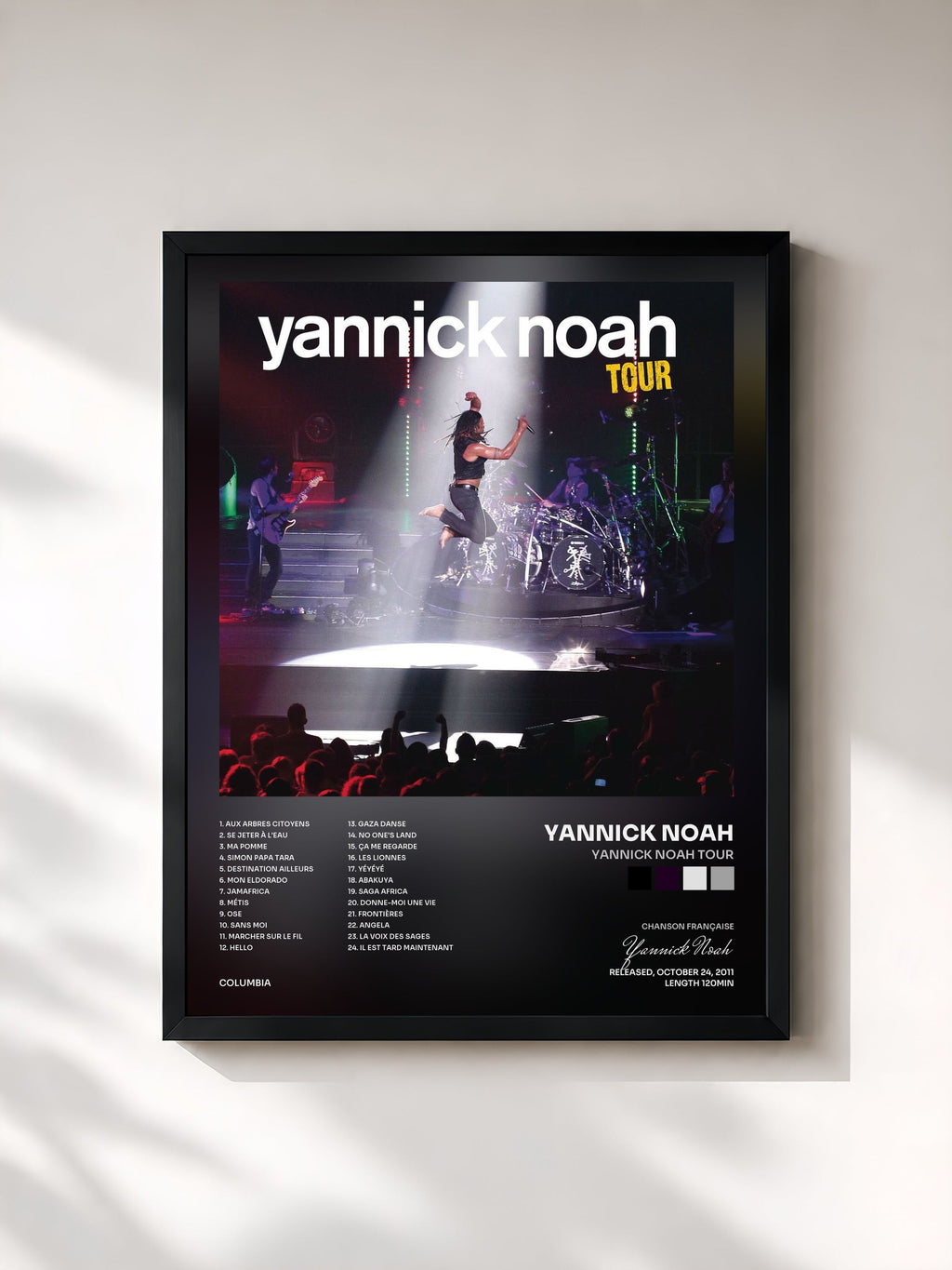 #noir Yannick Noah Tour by Yannick Noah as a framed art print, black frame, printed and framed in France