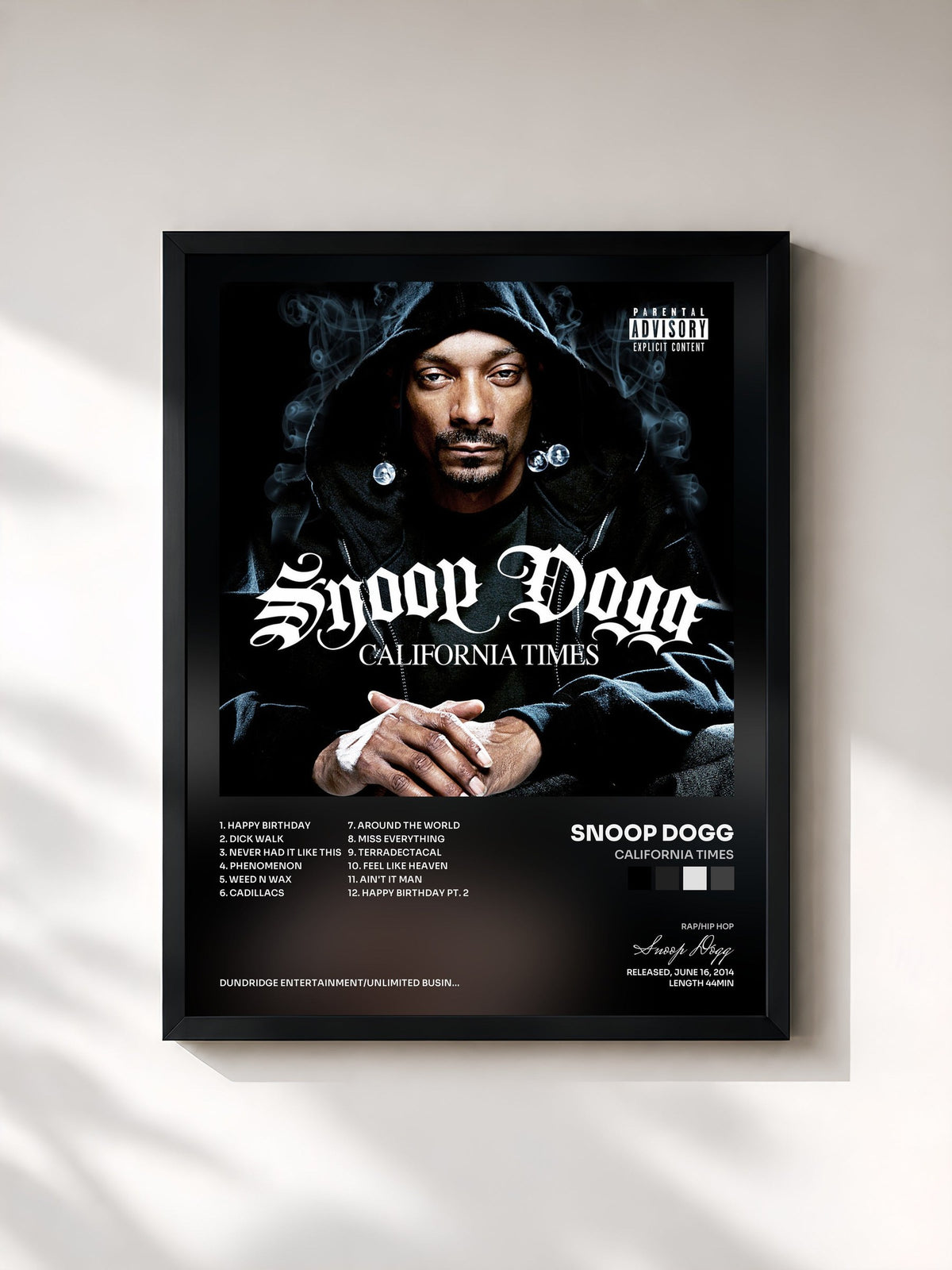 #noir Tableau de l'album California Times de Snoop Dogg, cadre noir, imprimé et encadré en France