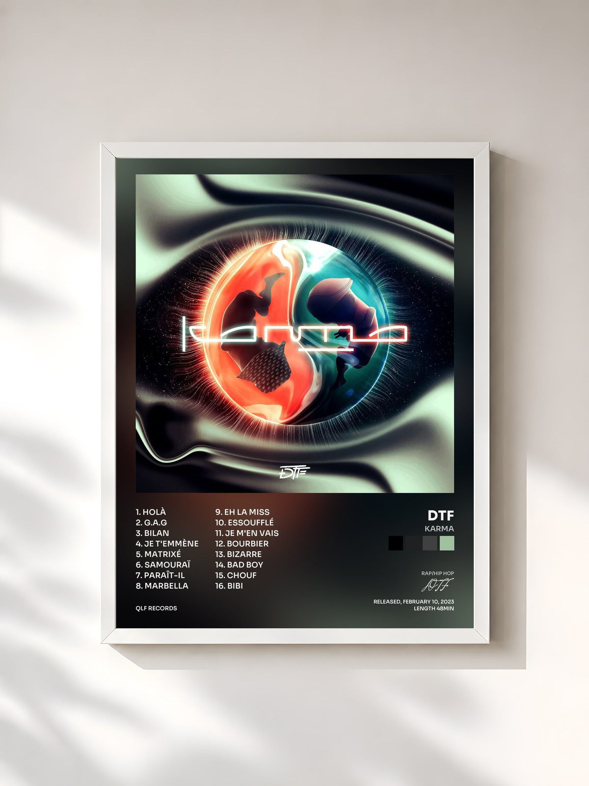 #blanc Karma by DTF as a framed art print, white frame, printed and framed in France