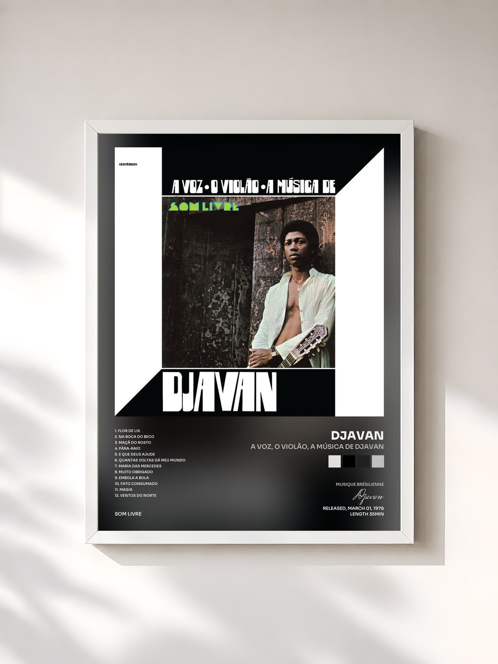 #blanc A Voz, o Violão, a Música di Djavan de Djavan in stampa incorniciata, cornice bianca, stampata e incorniciata in Francia