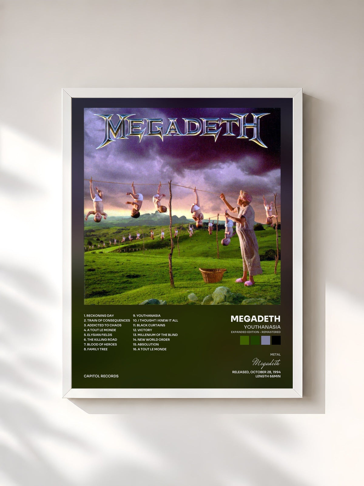 #blanc Tableau de l'album Youthanasia (Expanded Edition - Remastered) de Megadeth, cadre blanc, imprimé et encadré en France