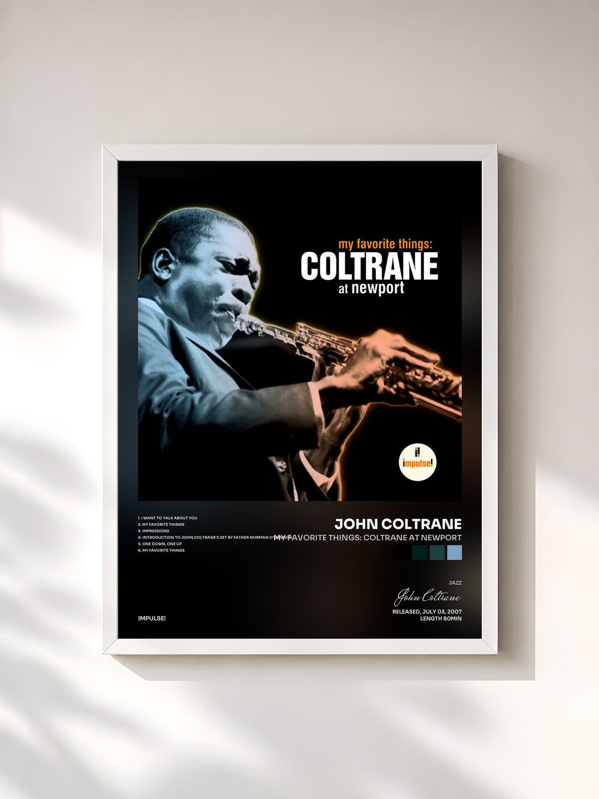 #blanc Tableau de l'album My Favorite Things: Coltrane At Newport de John Coltrane, cadre blanc, imprimé et encadré en France