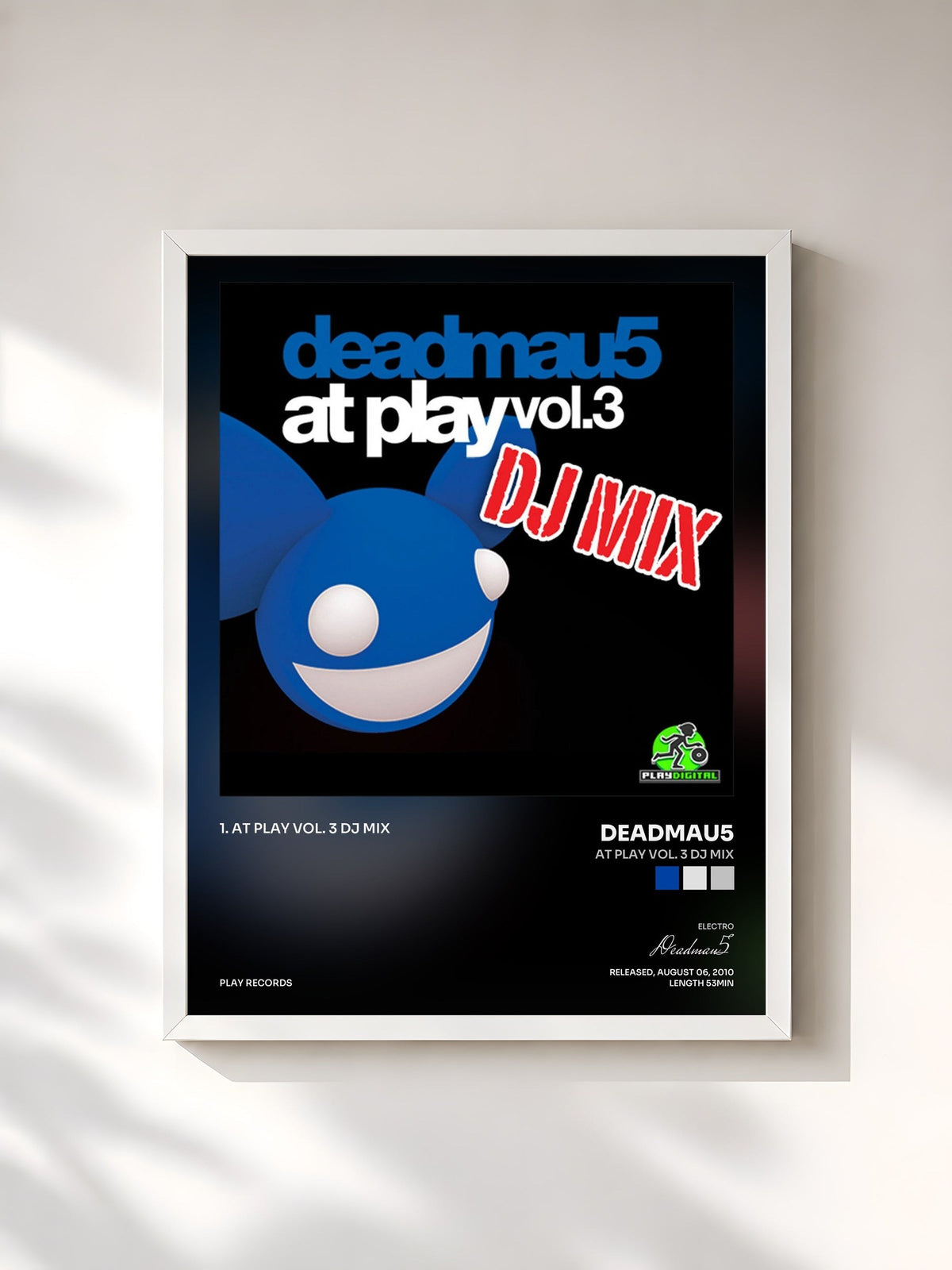 #blanc Tableau de l'album At Play Vol. 3 DJ Mix de Deadmau5, cadre blanc, imprimé et encadré en France
