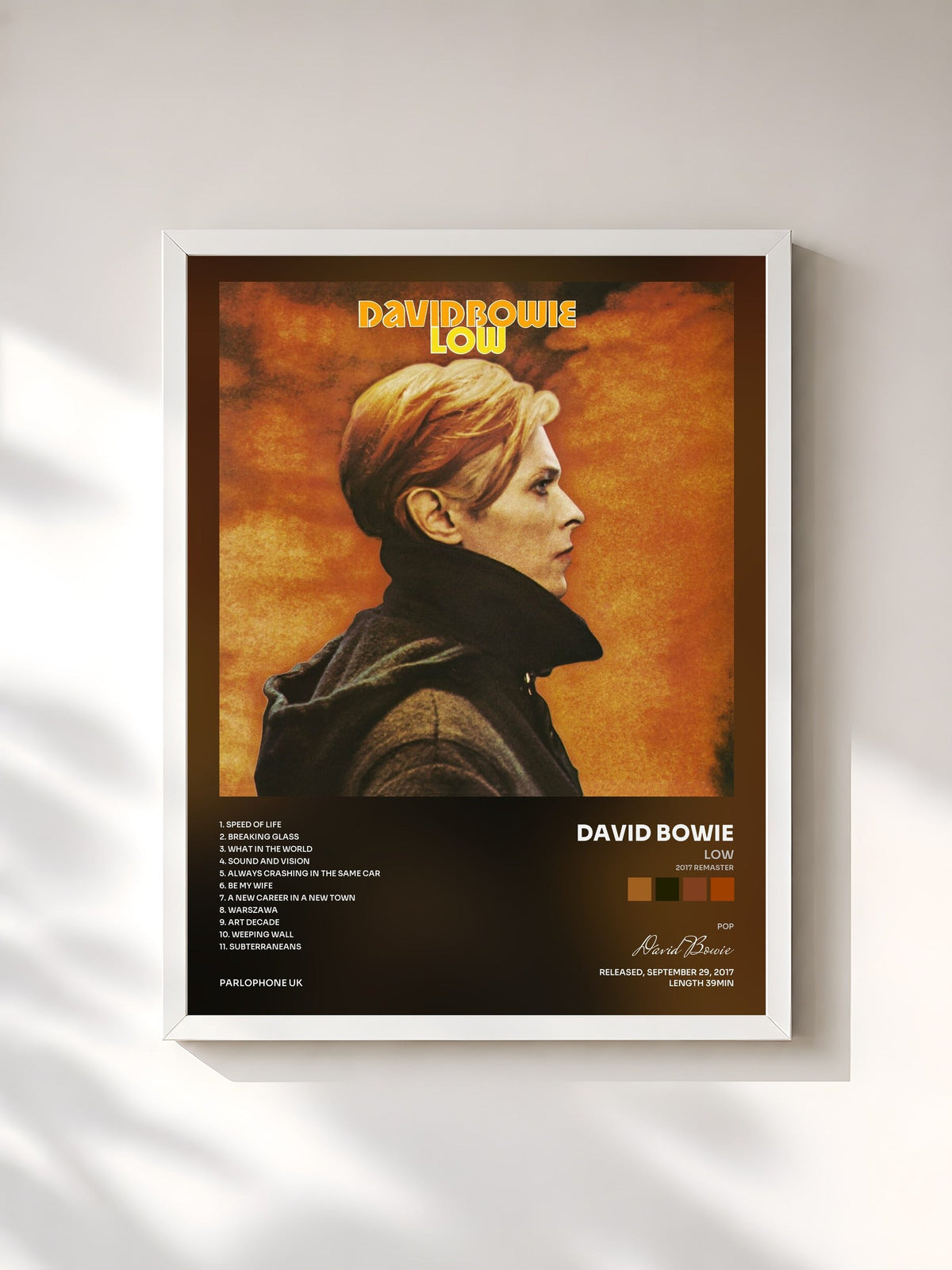#blanc Tableau de l'album Low (2017 Remaster) de David Bowie, cadre blanc, imprimé et encadré en France