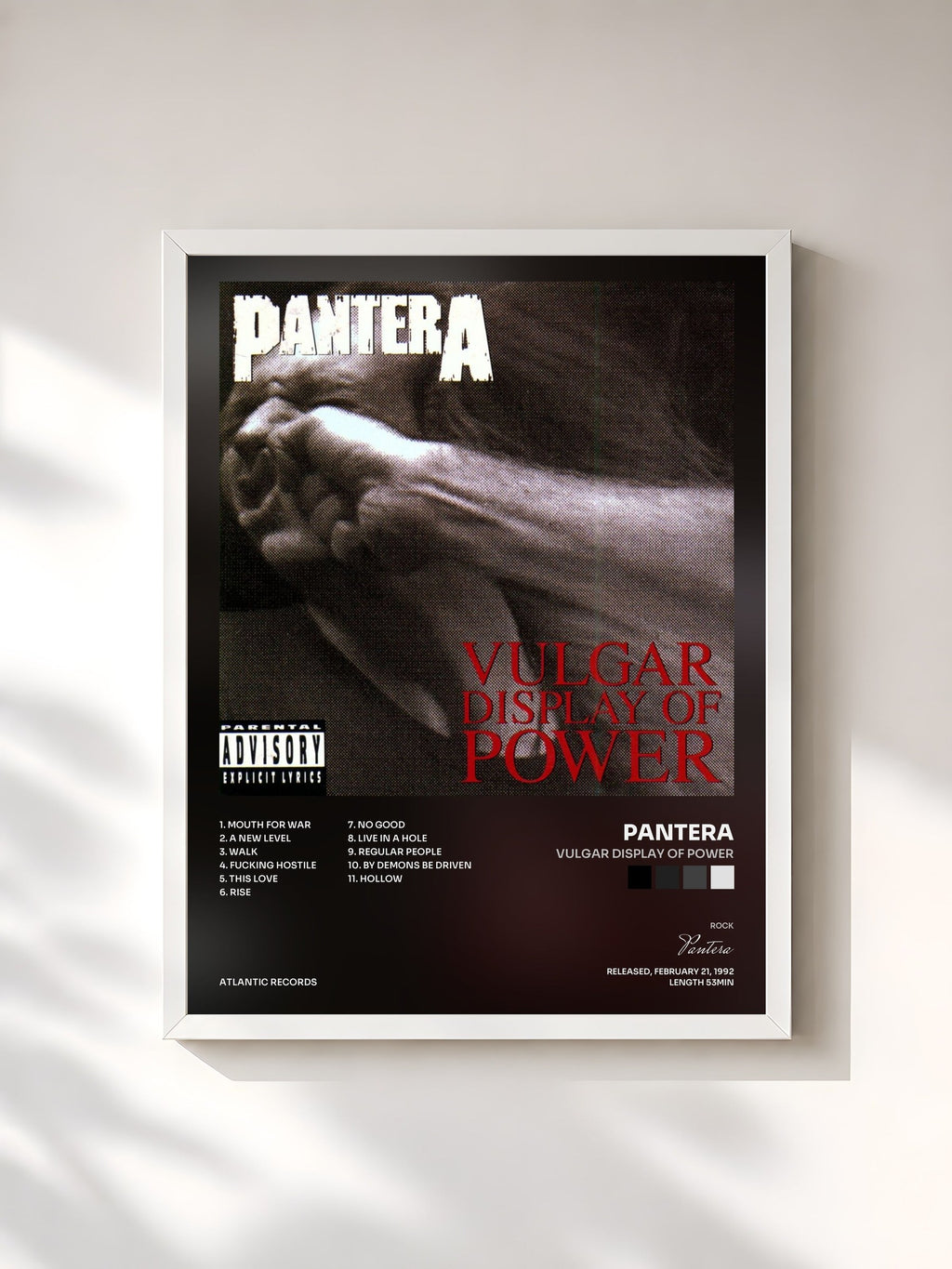 #blanc Vulgar Display of Power de Pantera en lámina enmarcada, marco blanco, impresa y enmarcada en Francia