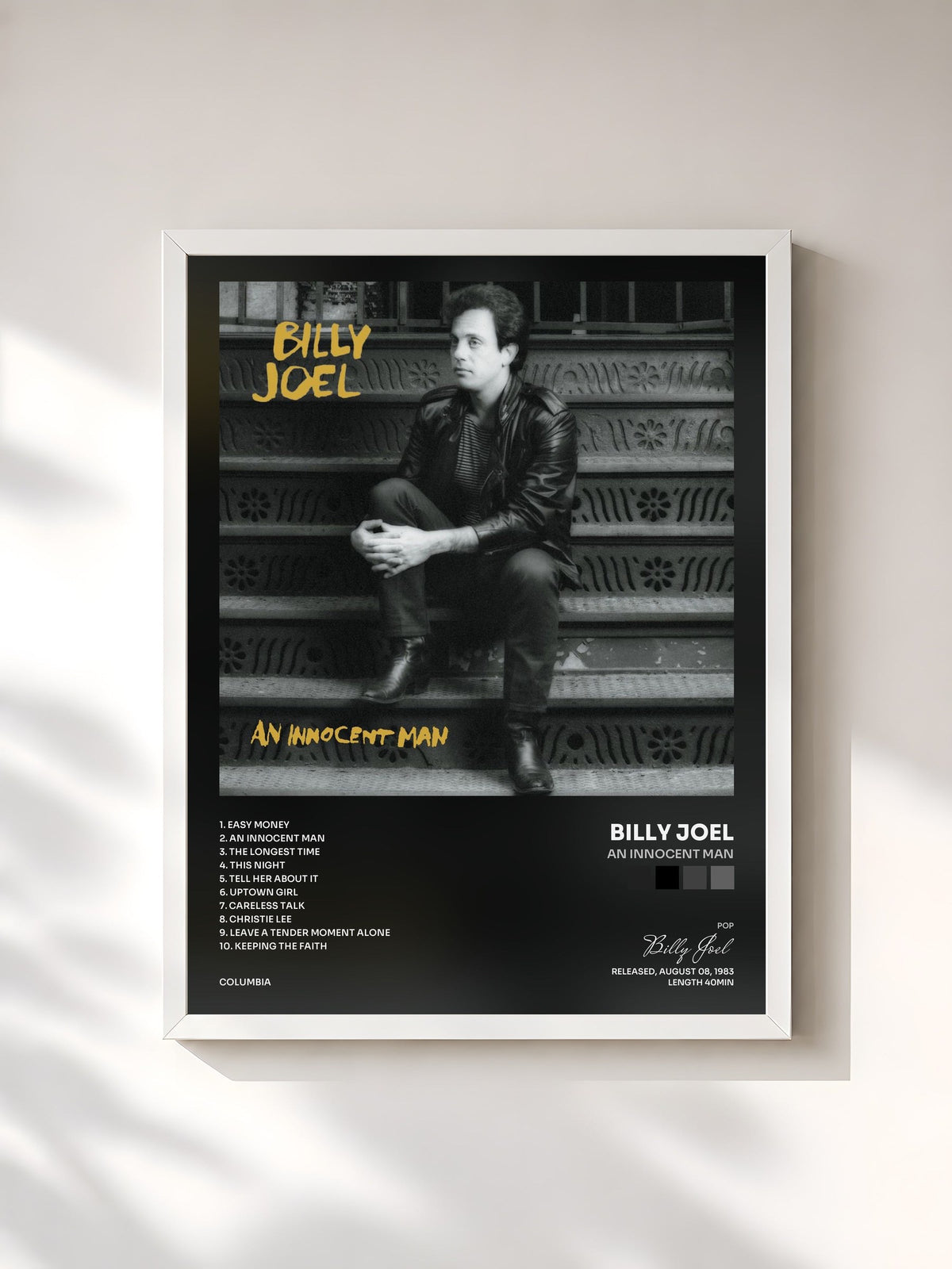 #blanc An Innocent Man de Billy Joel en lámina enmarcada, marco blanco, impresa y enmarcada en Francia