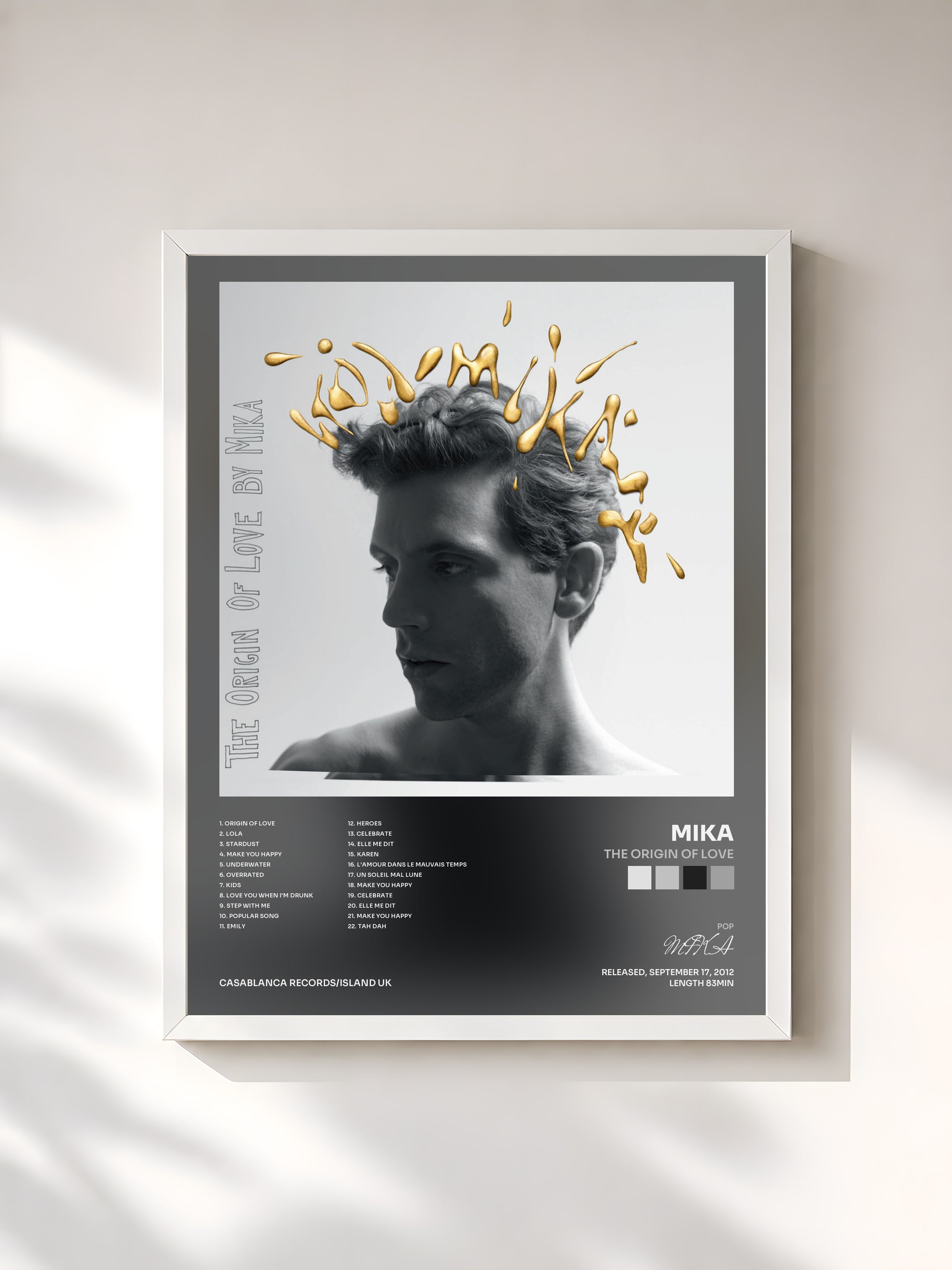 #blanc The Origin Of Love by MIKA as a framed art print, white frame, printed and framed in France