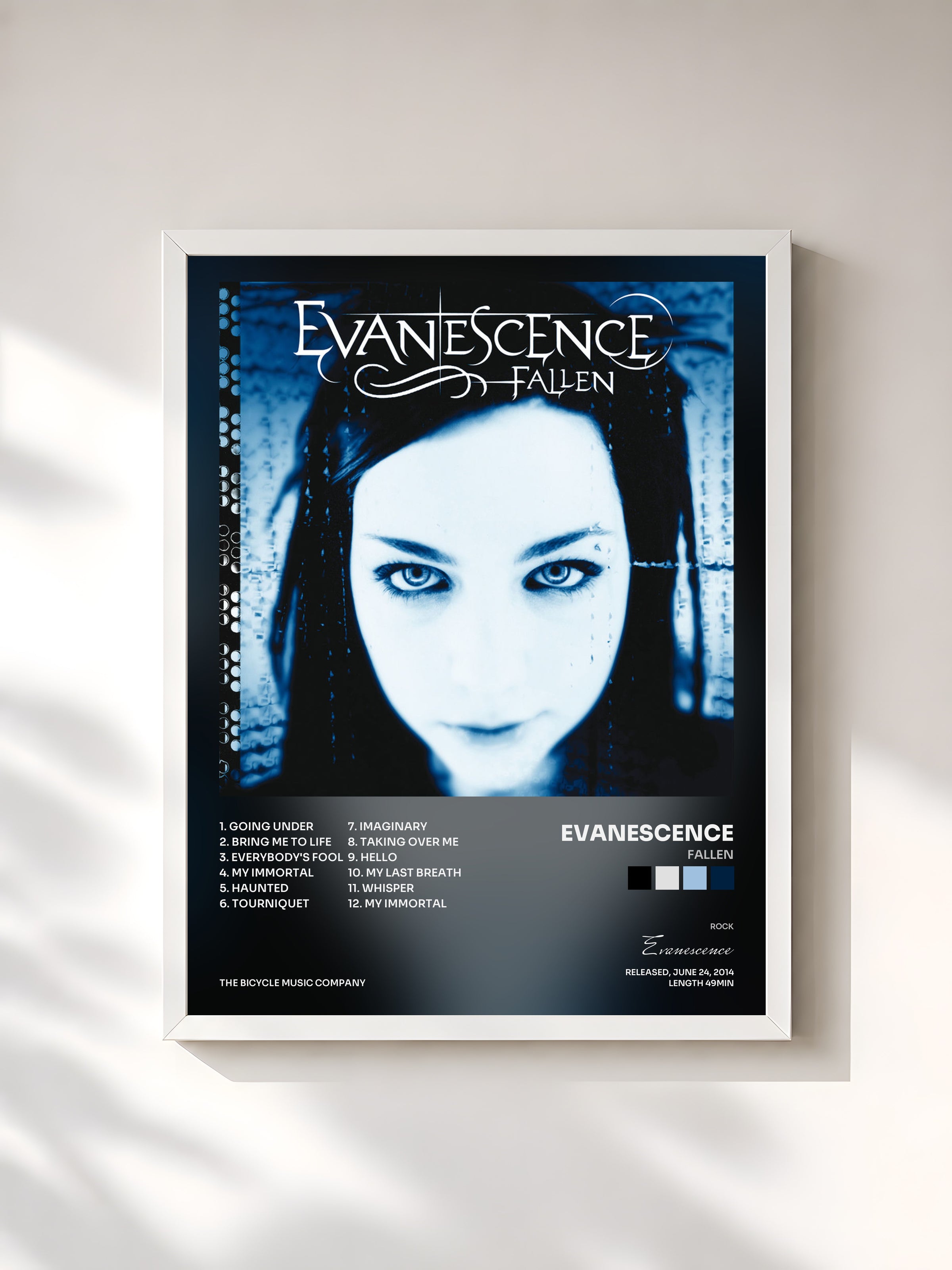 #blanc Tableau de l'album Fallen de Evanescence, cadre blanc, imprimé et encadré en France