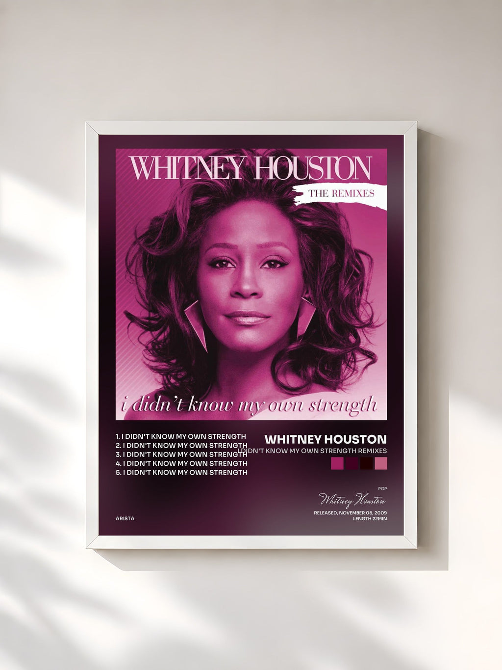 #blanc Tableau de l'album I Didn't Know My Own Strength Remixes de Whitney Houston, cadre blanc, imprimé et encadré en France