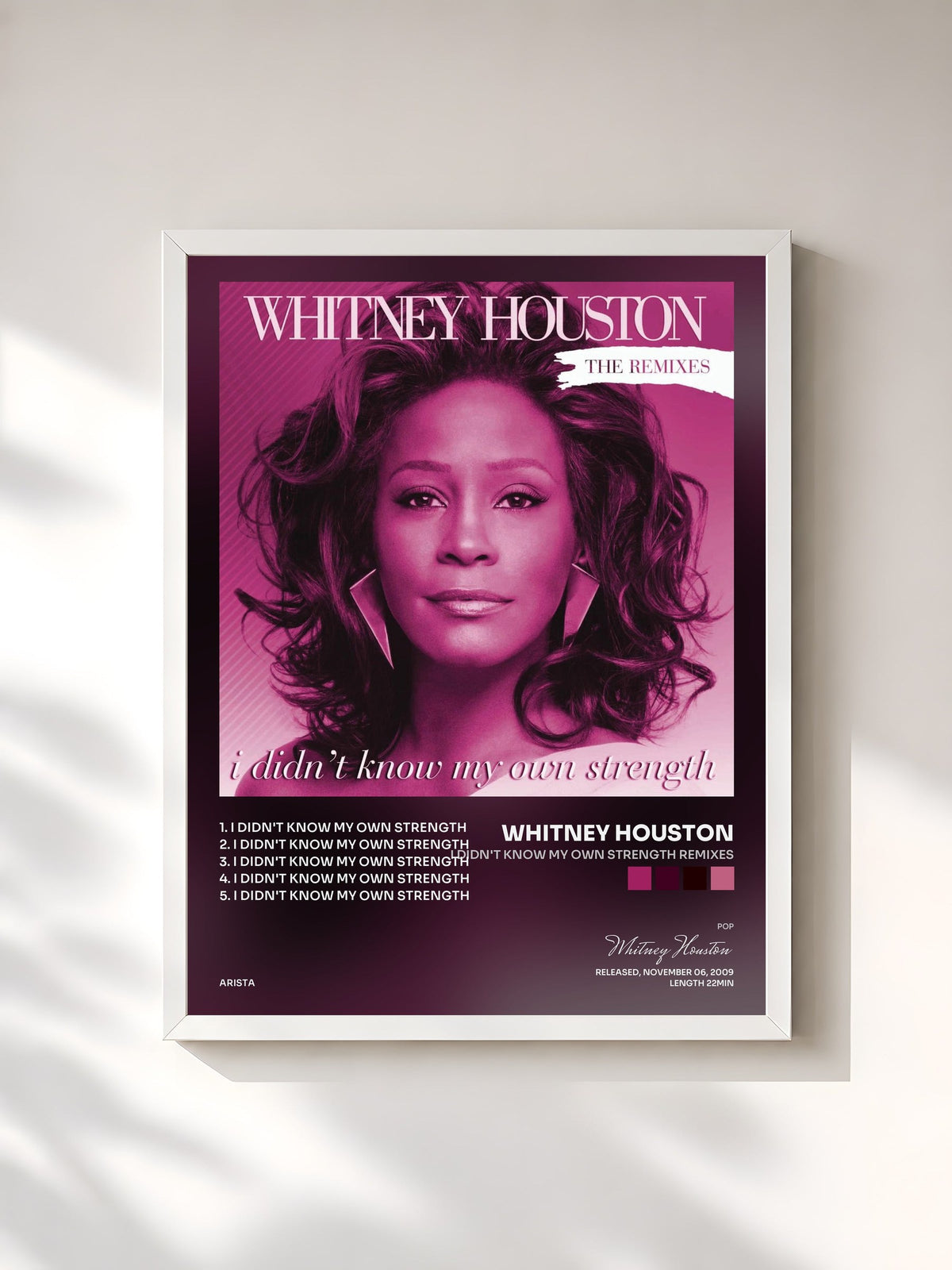 #blanc Tableau de l'album I Didn't Know My Own Strength Remixes de Whitney Houston, cadre blanc, imprimé et encadré en France