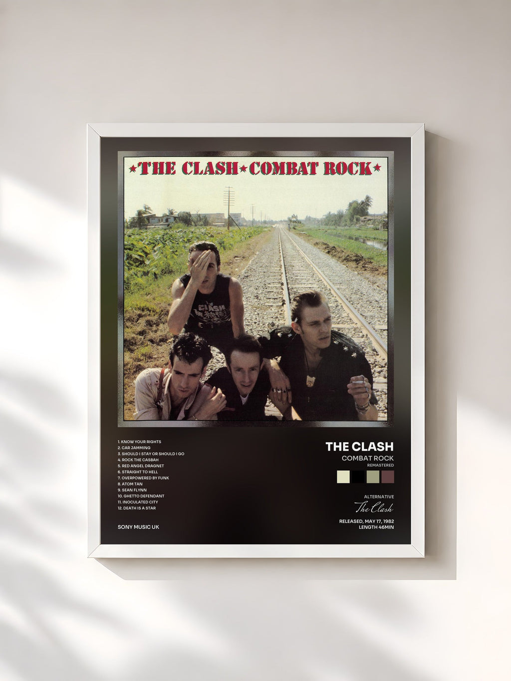 #blanc Tableau de l'album Combat Rock (Remastered) de The Clash, cadre blanc, imprimé et encadré en France