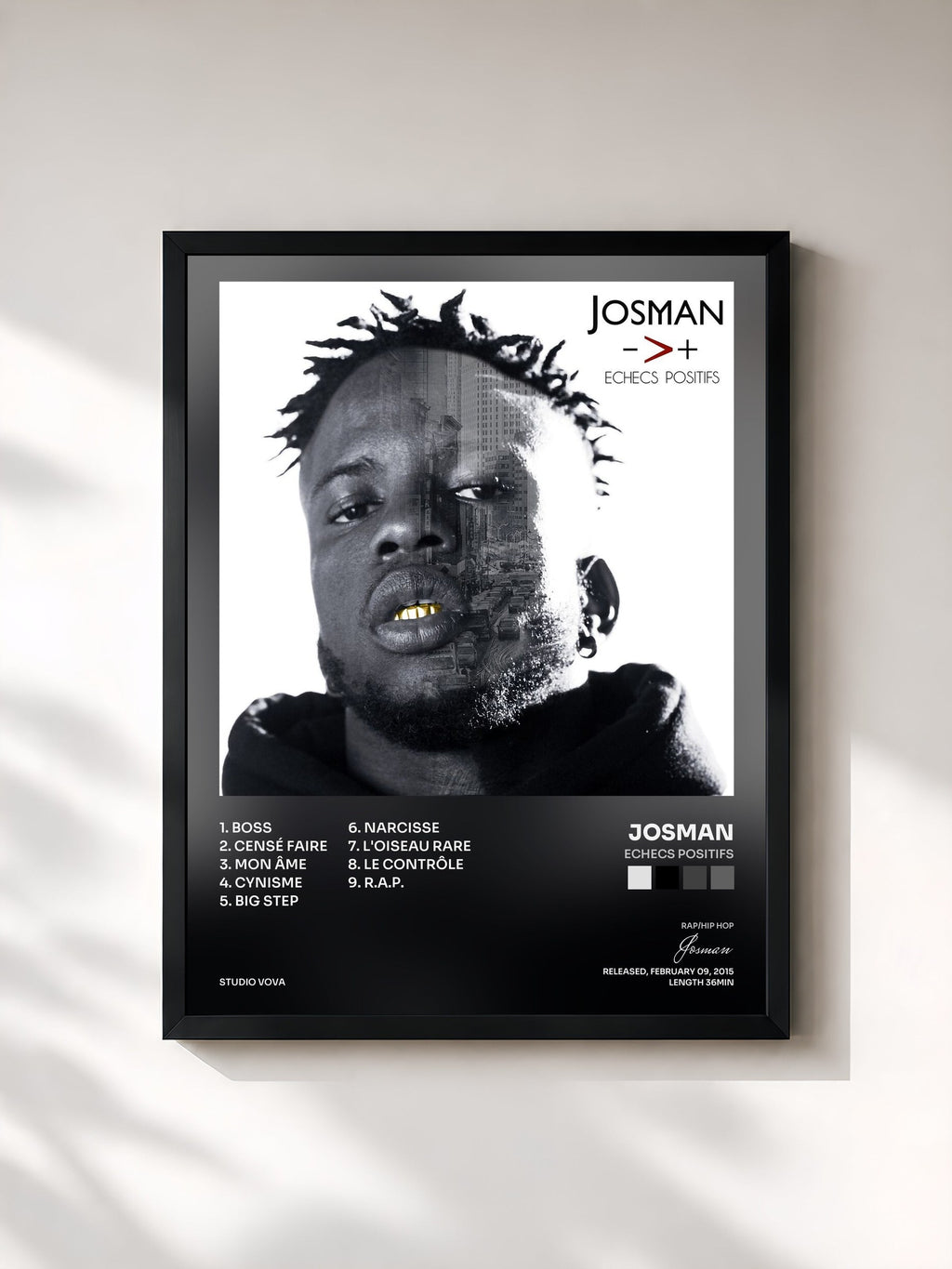 #noir Tableau de l'album Echecs positifs de Josman, cadre noir, imprimé et encadré en France