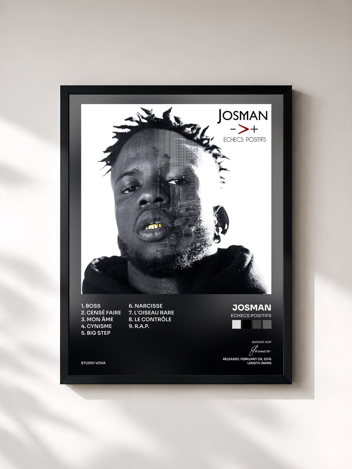 #noir Tableau de l'album Echecs positifs de Josman, cadre noir, imprimé et encadré en France