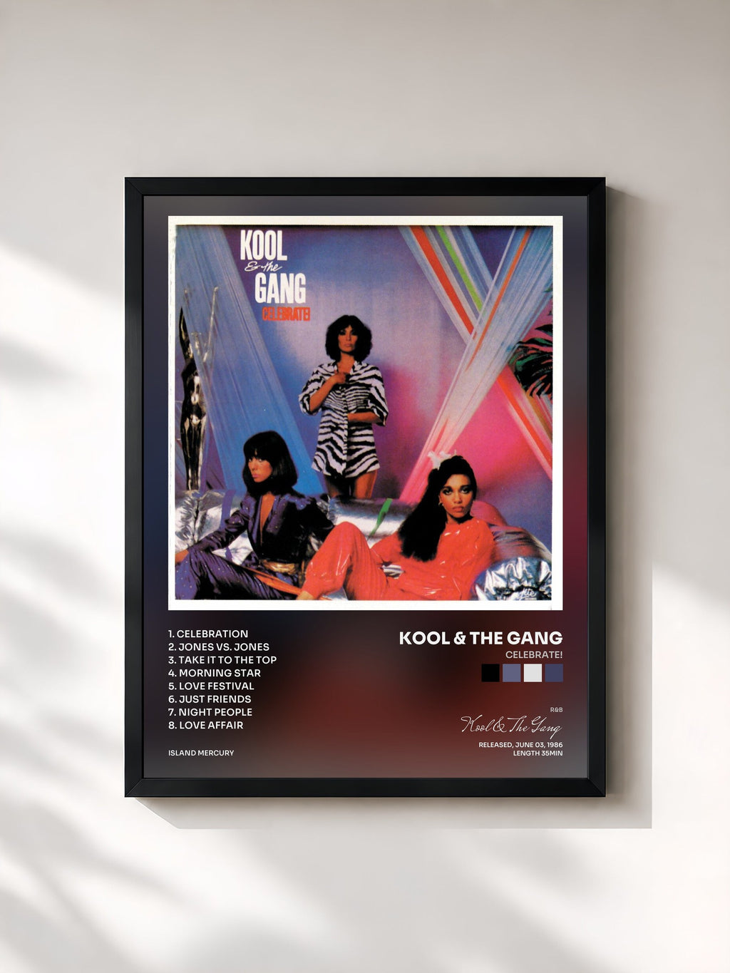 #noir Tableau de l'album Celebrate! de Kool & The Gang, cadre noir, imprimé et encadré en France