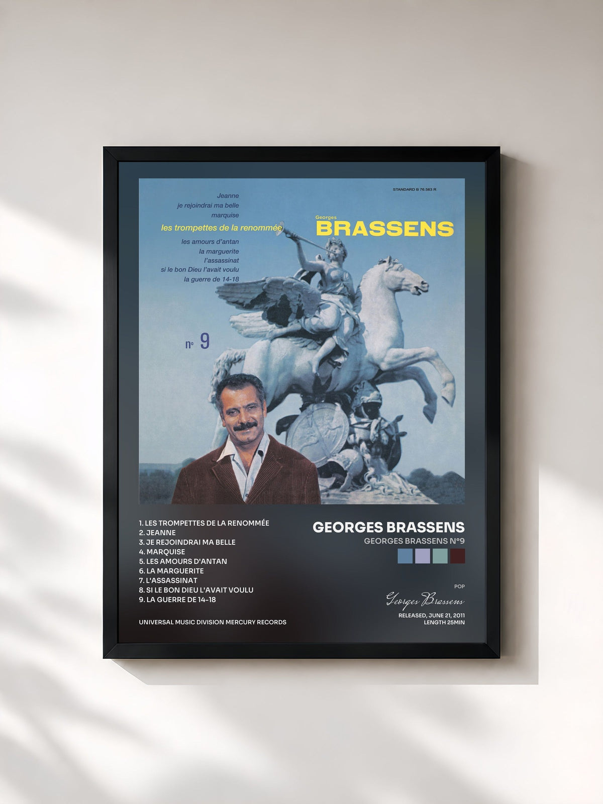 #noir Tableau de l'album Georges Brassens N°9 de Georges Brassens, cadre noir, imprimé et encadré en France