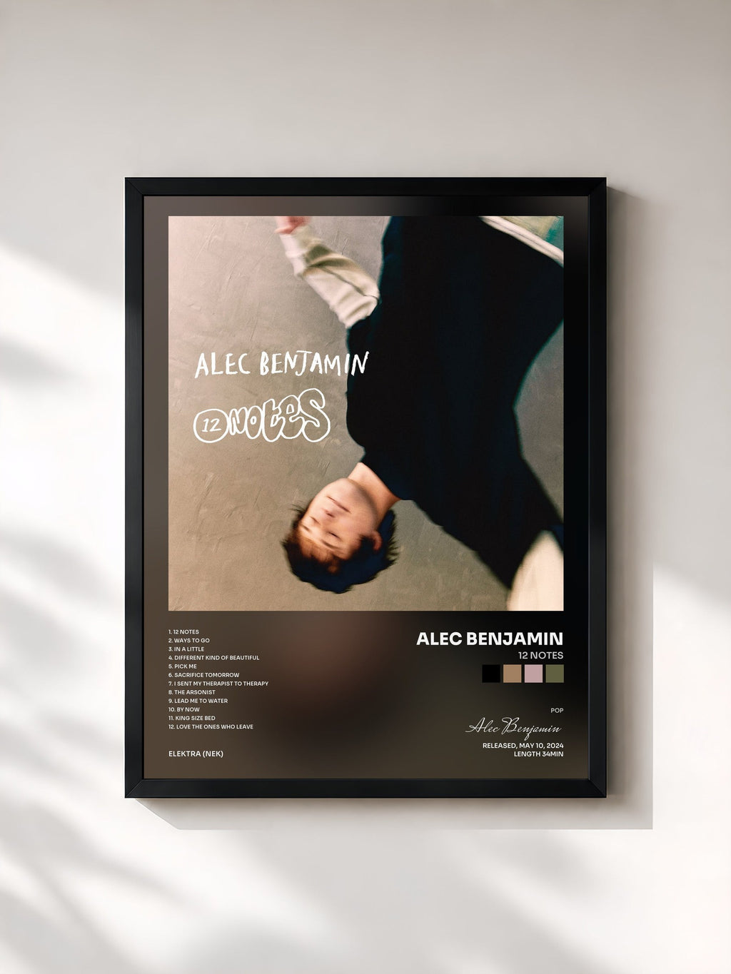#noir 12 Notes de Alec Benjamin en lámina enmarcada, marco negro, impresa y enmarcada en Francia
