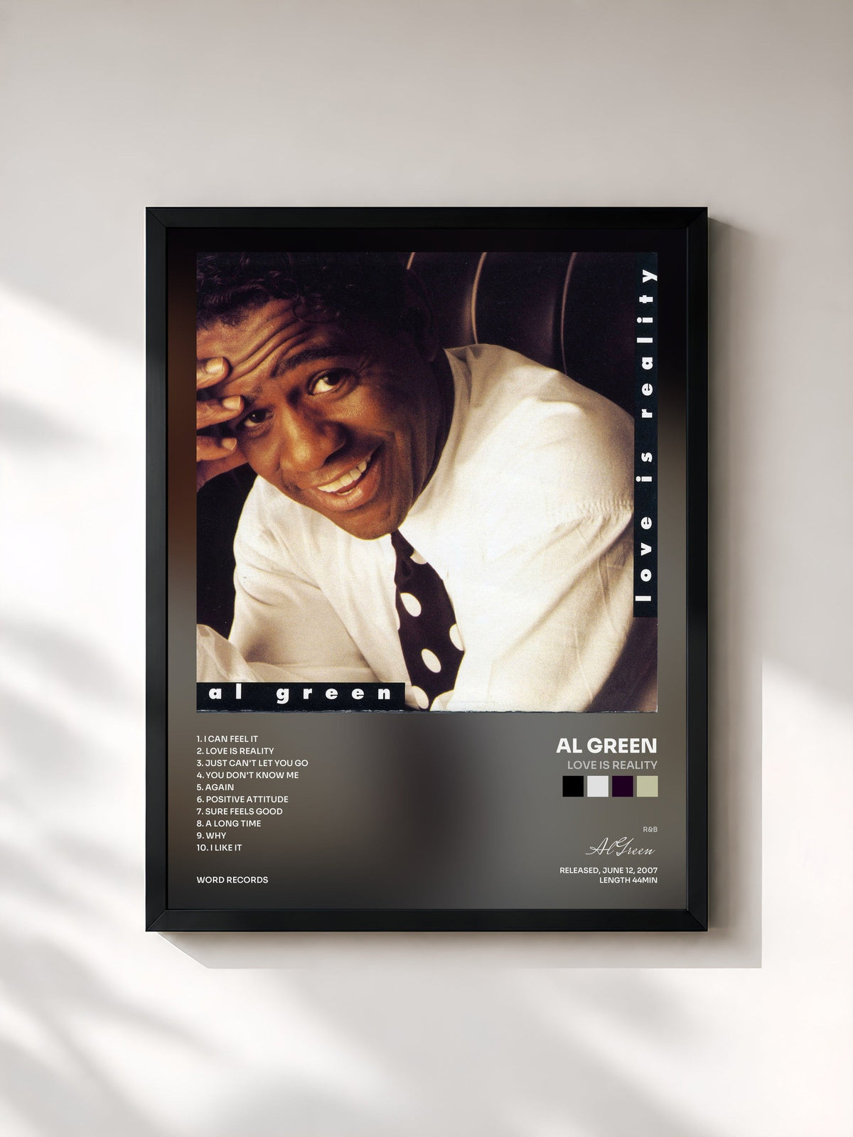 #noir Tableau de l'album Love Is Reality de Al Green, cadre noir, imprimé et encadré en France