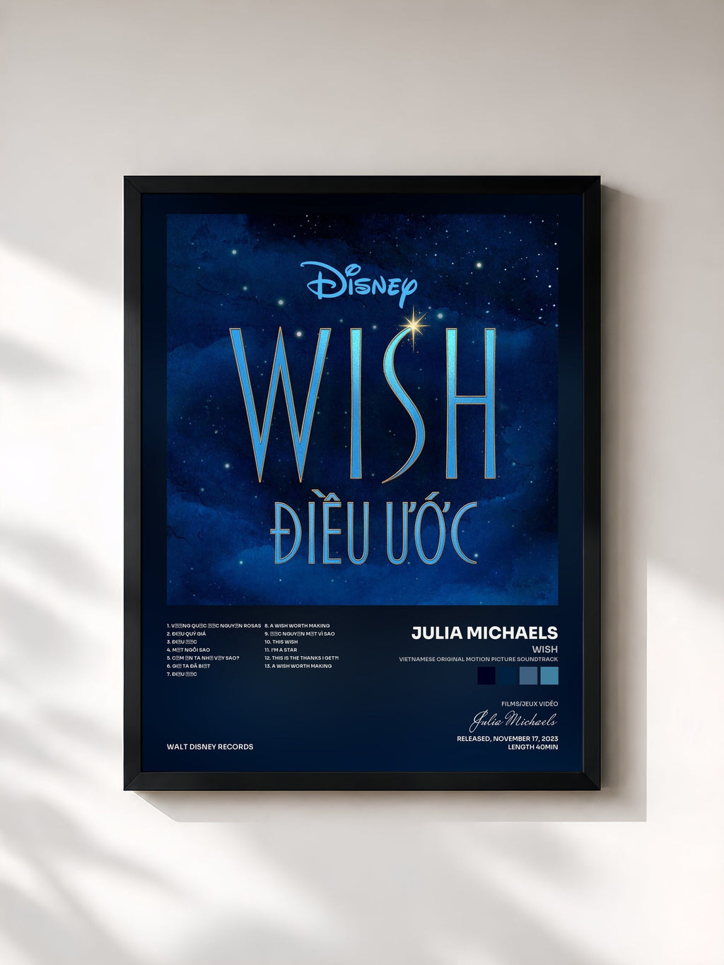 #noir Tableau de l'album Wish (Vietnamese Original Motion Picture Soundtrack) de Julia Michaels, cadre noir, imprimé et encadré en France