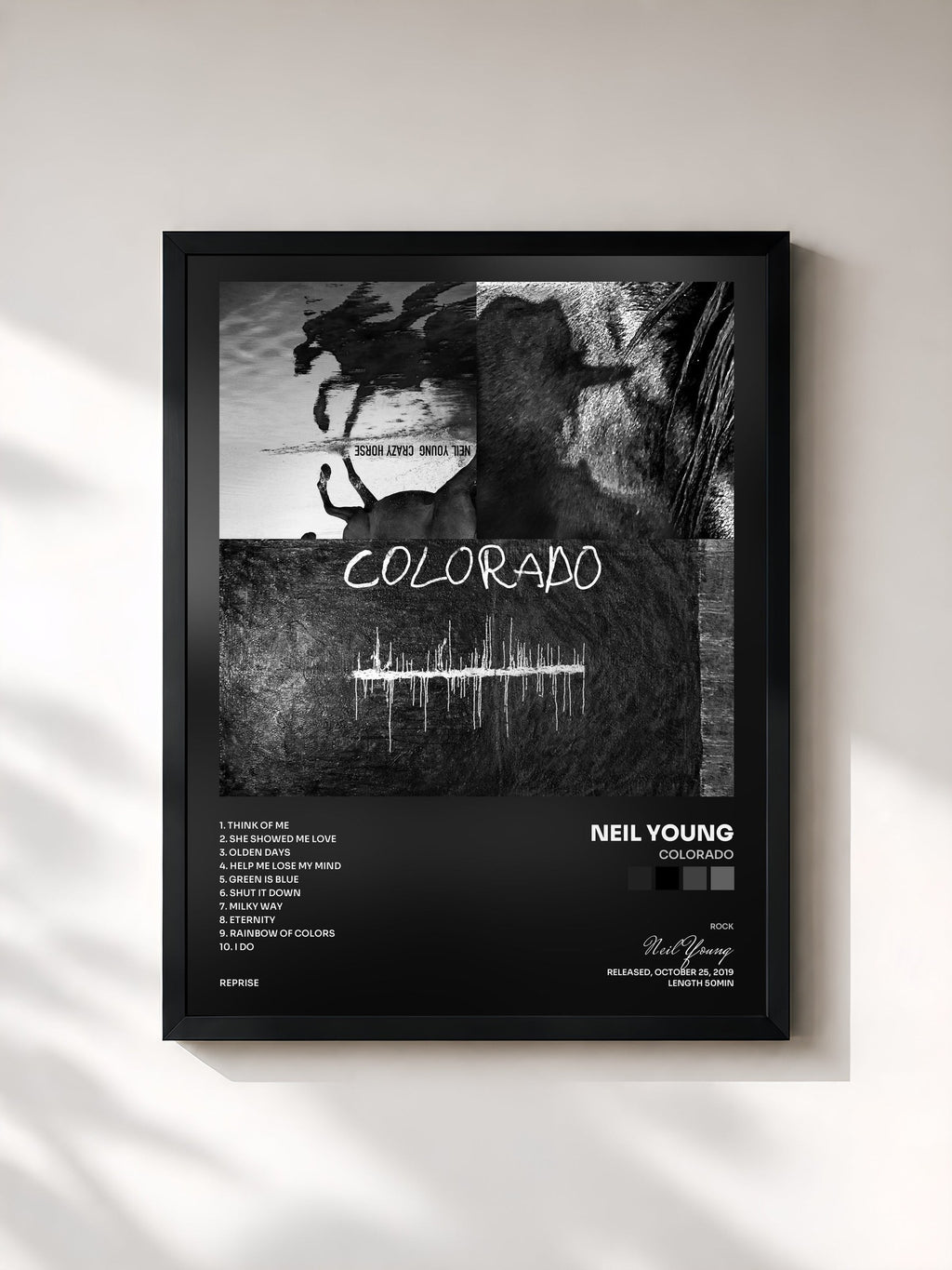 #noir Tableau de l'album Colorado de Neil Young, cadre noir, imprimé et encadré en France