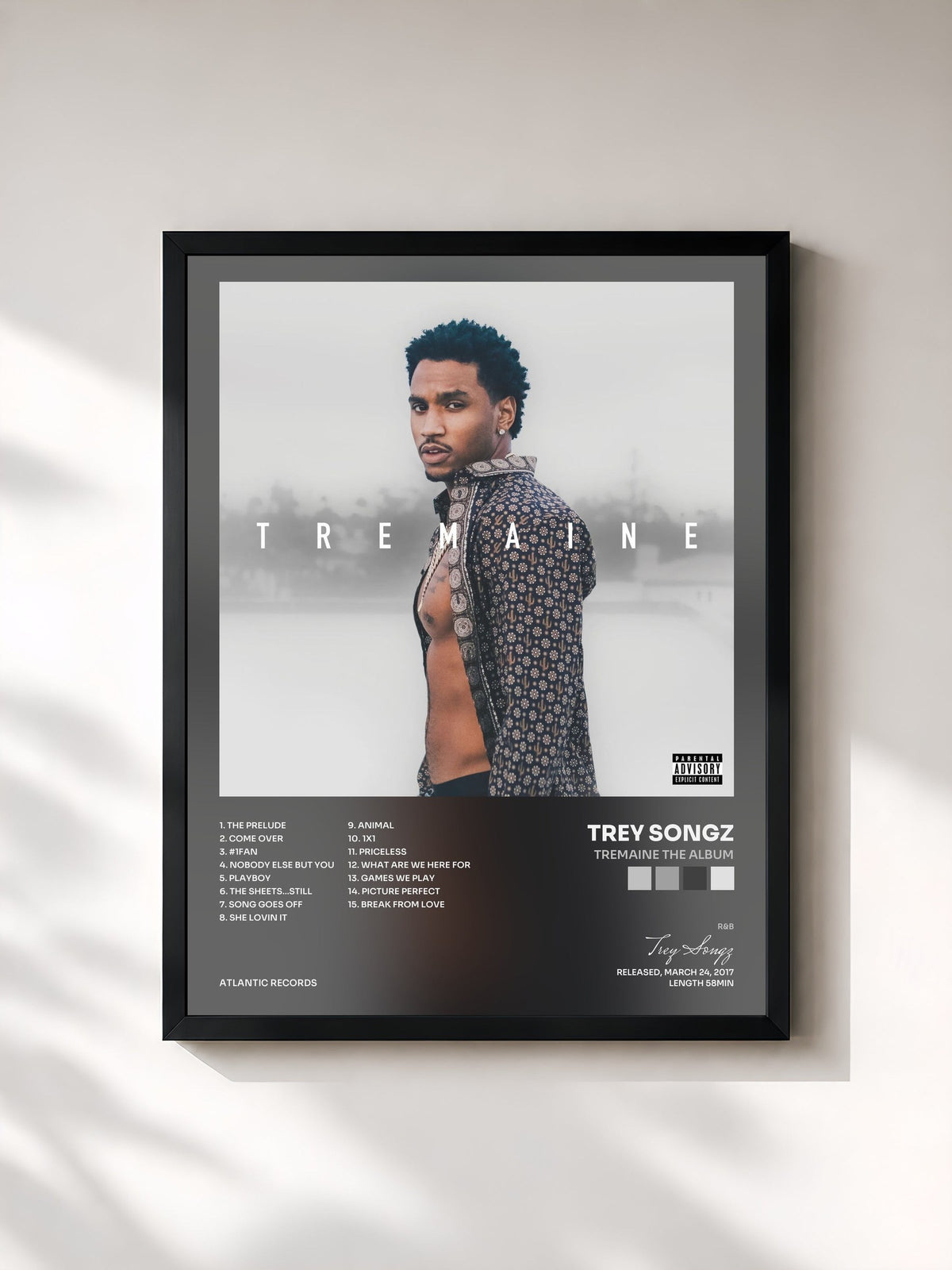 #noir Tableau de l'album Tremaine the Album de Trey Songz, cadre noir, imprimé et encadré en France