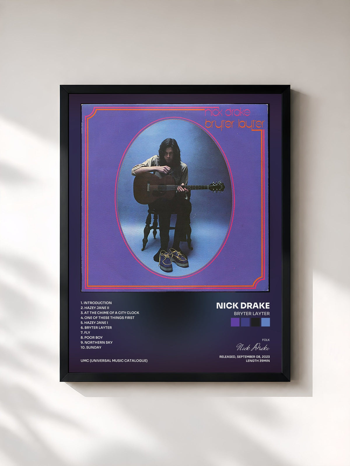 #noir Tableau de l'album Bryter Layter de Nick Drake, cadre noir, imprimé et encadré en France