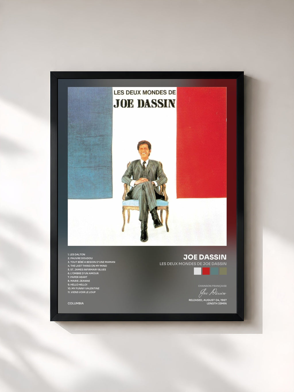 #noir Tableau de l'album Les deux mondes de Joe Dassin de Joe Dassin, cadre noir, imprimé et encadré en France