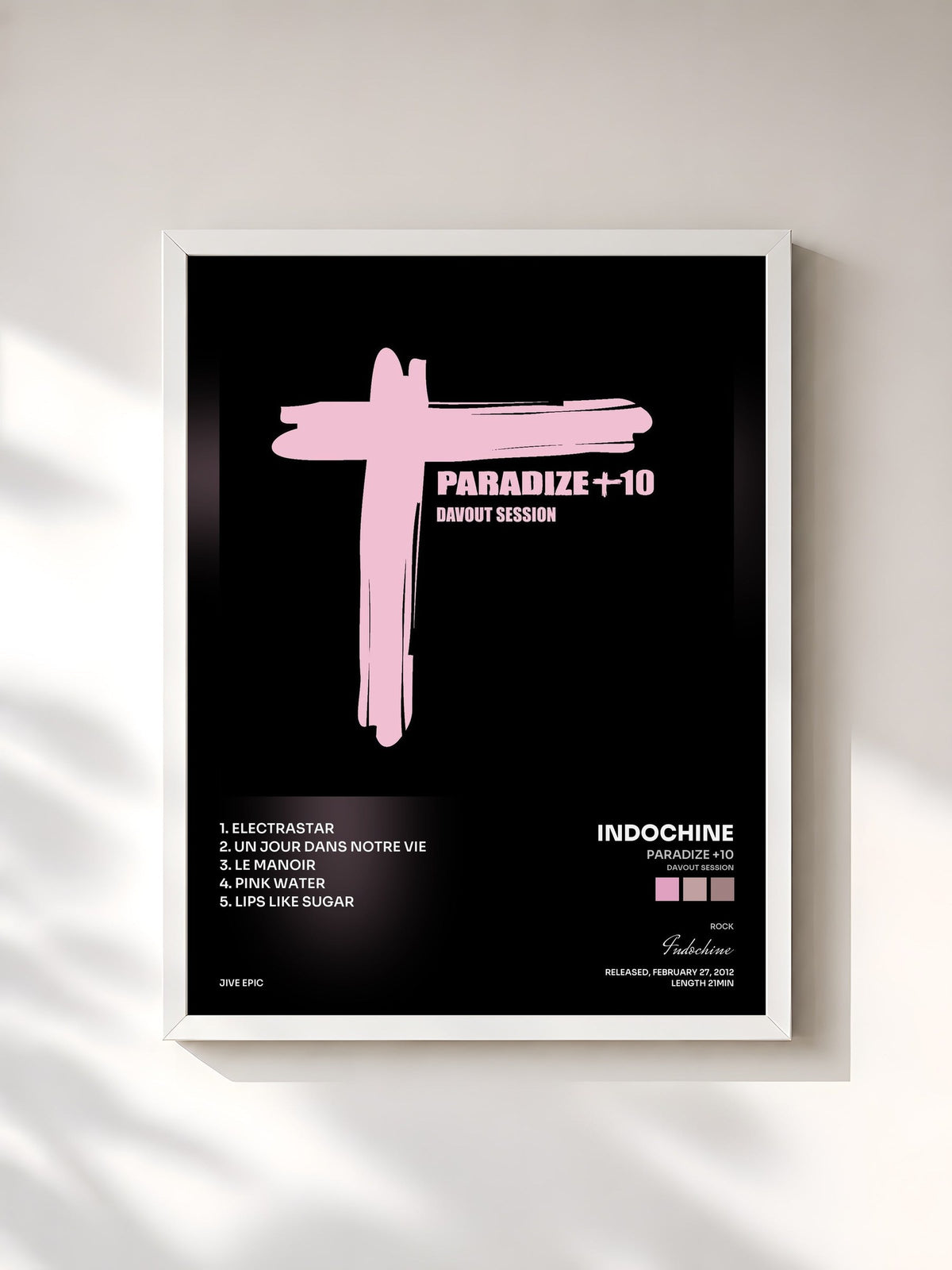 #blanc Paradize +10 (Davout Session) by Indochine as a framed art print, white frame, printed and framed in France