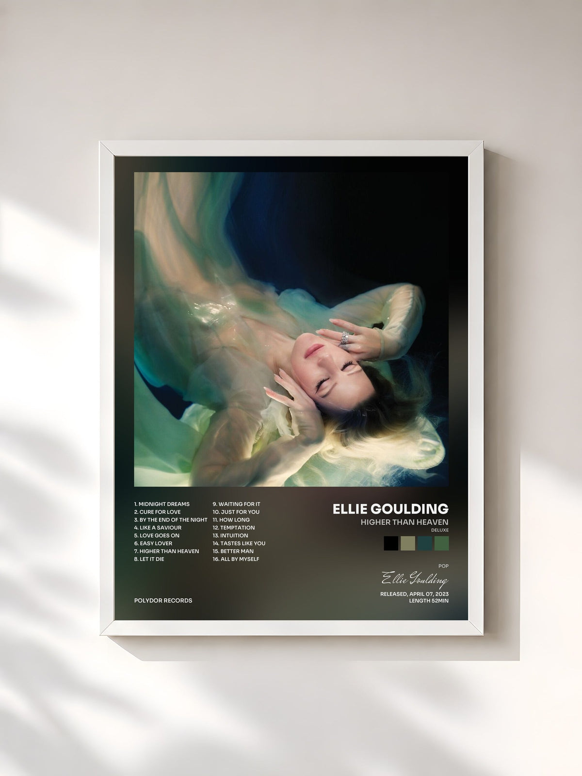 #blanc Tableau de l'album Higher Than Heaven (Deluxe) de Ellie Goulding, cadre blanc, imprimé et encadré en France
