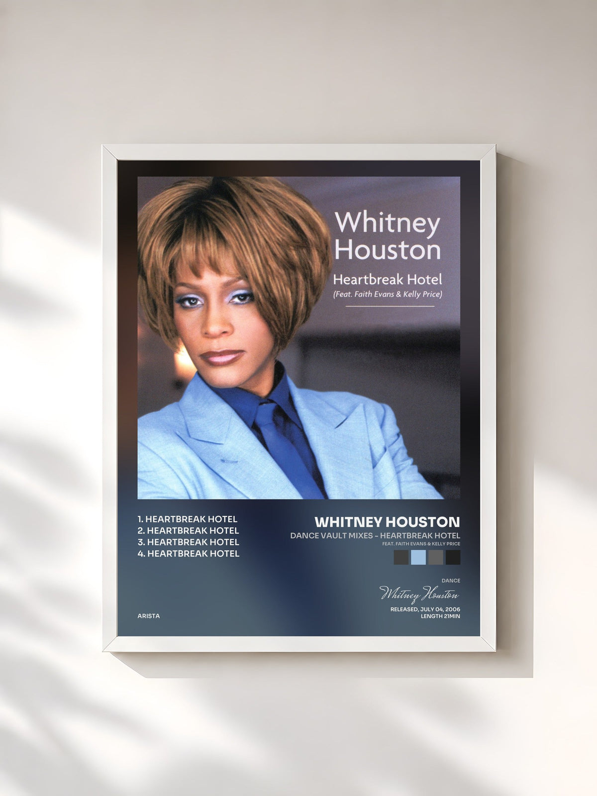 #blanc Tableau de l'album Dance Vault Mixes - Heartbreak Hotel (feat. Faith Evans & Kelly Price) de Whitney Houston, cadre blanc, imprimé et encadré en France