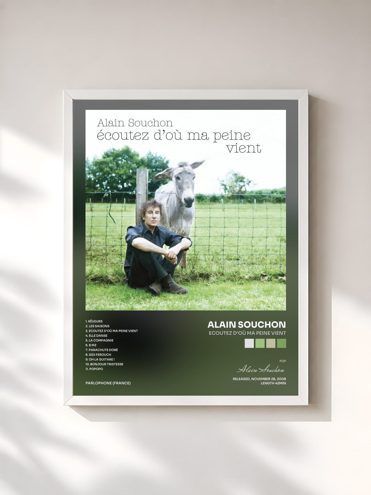 #blanc Ecoutez d'où ma peine vient von Alain Souchon als gerahmter Kunstdruck, weißer Rahmen, gedruckt und gerahmt in Frankreich