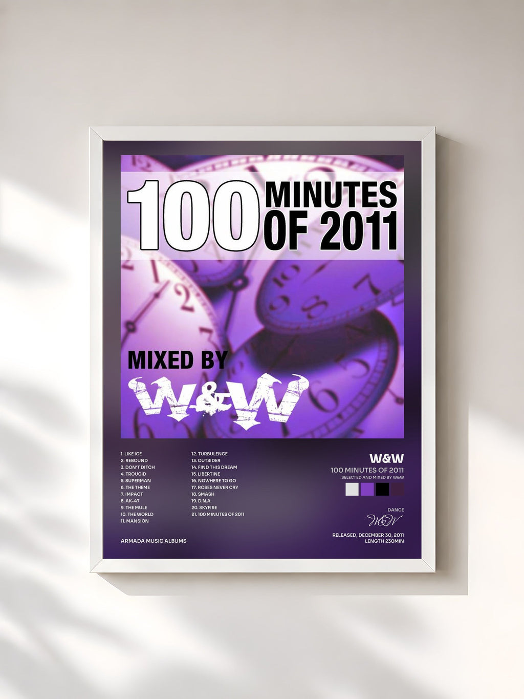 #blanc 100 Minutes Of 2011 (Selected and mixed by W&W) by W&W as a framed art print, white frame, printed and framed in France