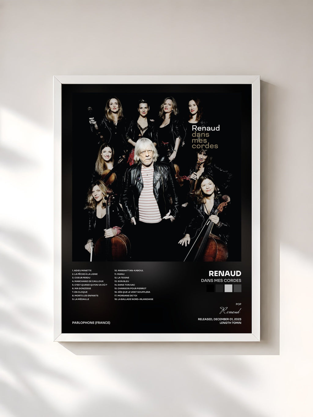 #blanc Tableau de l'album Dans mes cordes de Renaud, cadre blanc, imprimé et encadré en France