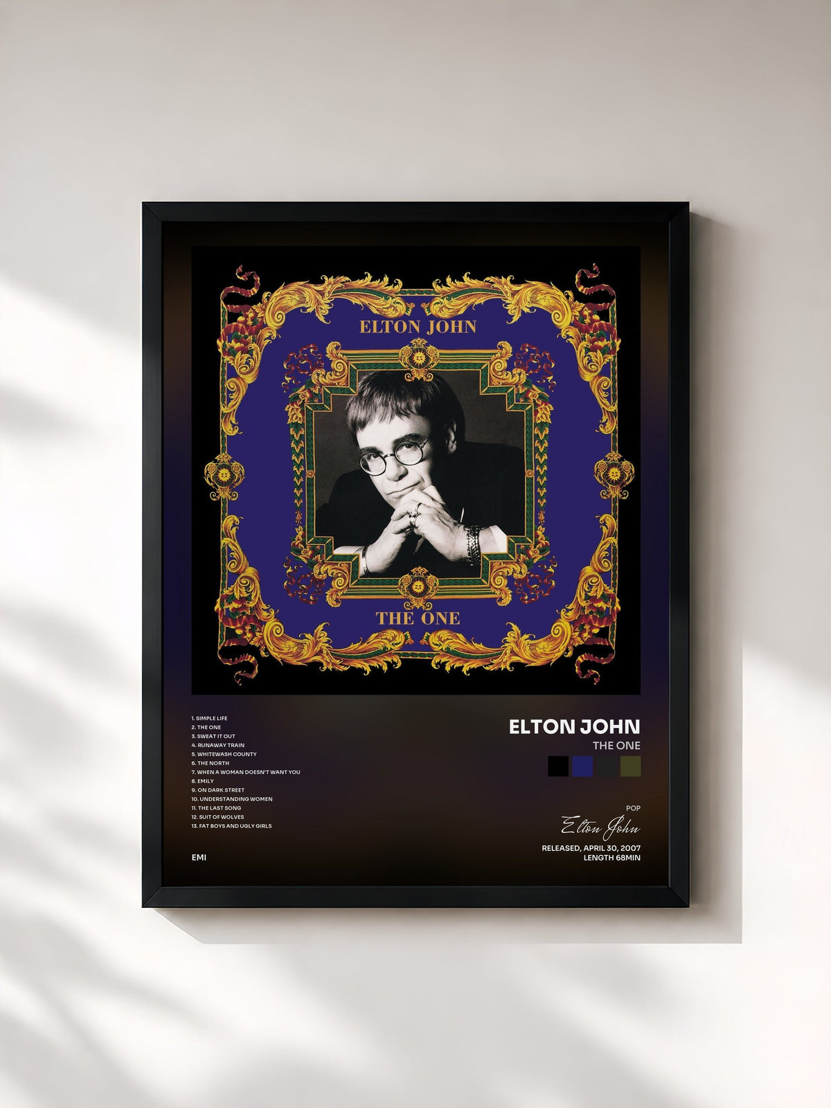 #noir Tableau de l'album The One de Elton John, cadre noir, imprimé et encadré en France