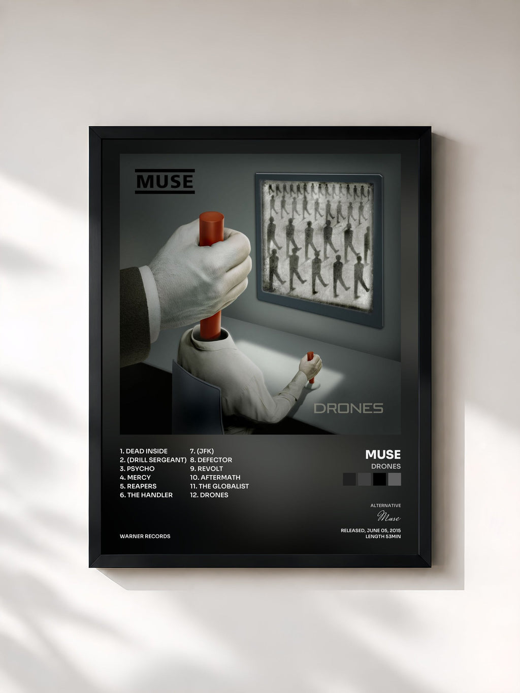#noir Tableau de l'album Drones de Muse, cadre noir, imprimé et encadré en France