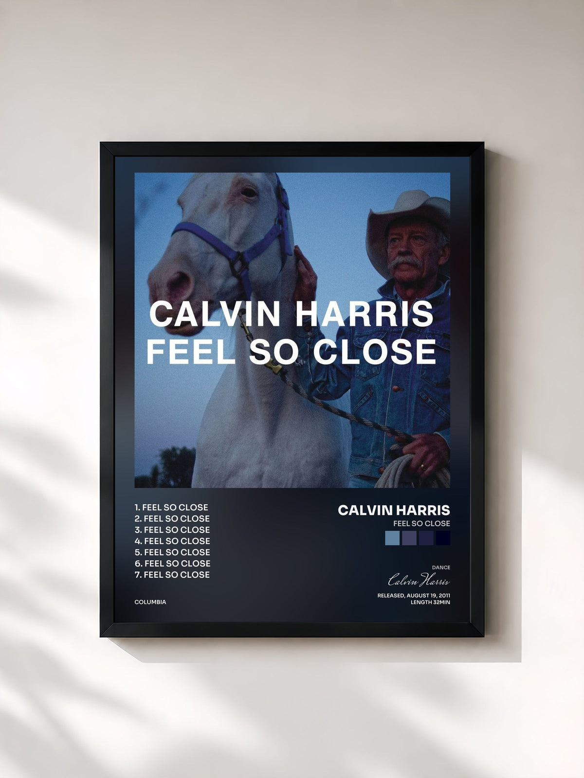 #noir Tableau de l'album Feel So Close de Calvin Harris, cadre noir, imprimé et encadré en France