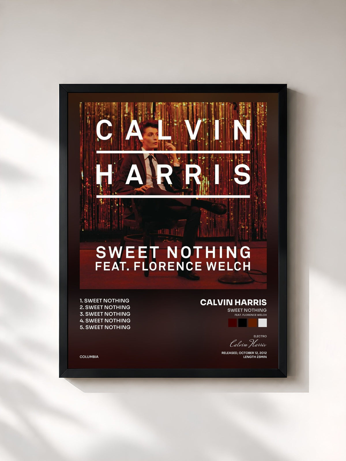 #noir Tableau de l'album Sweet Nothing (feat. Florence Welch) de Calvin Harris, cadre noir, imprimé et encadré en France