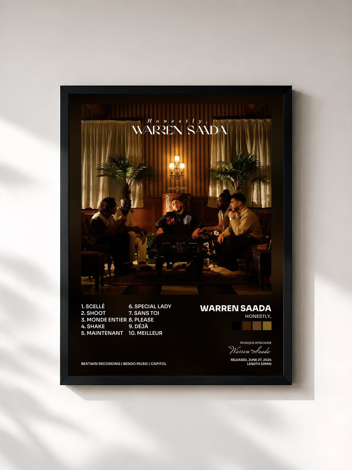 #noir Tableau de l'album Honestly, de Warren Saada, cadre noir, imprimé et encadré en France