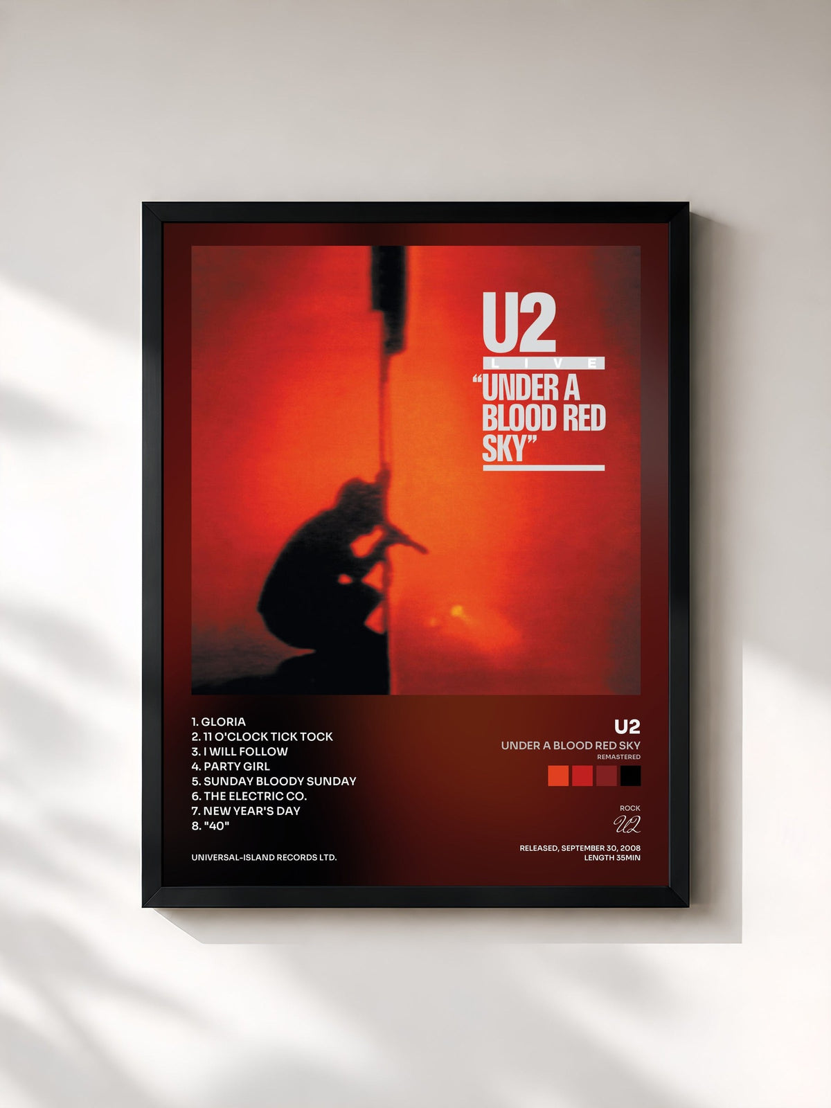 #noir Tableau de l'album Under A Blood Red Sky (Remastered) de U2, cadre noir, imprimé et encadré en France