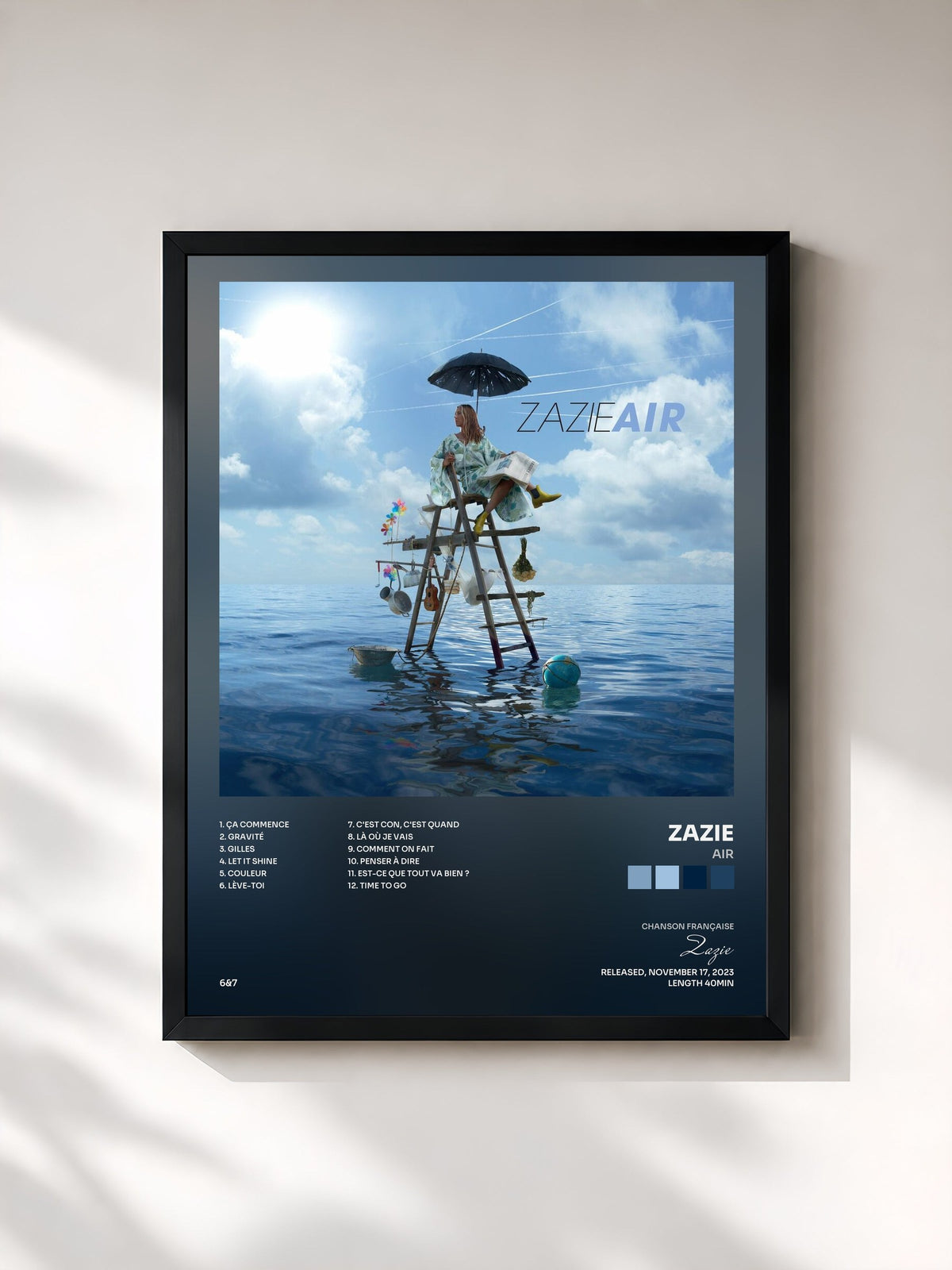 #noir Tableau de l'album AIR de Zazie, cadre noir, imprimé et encadré en France