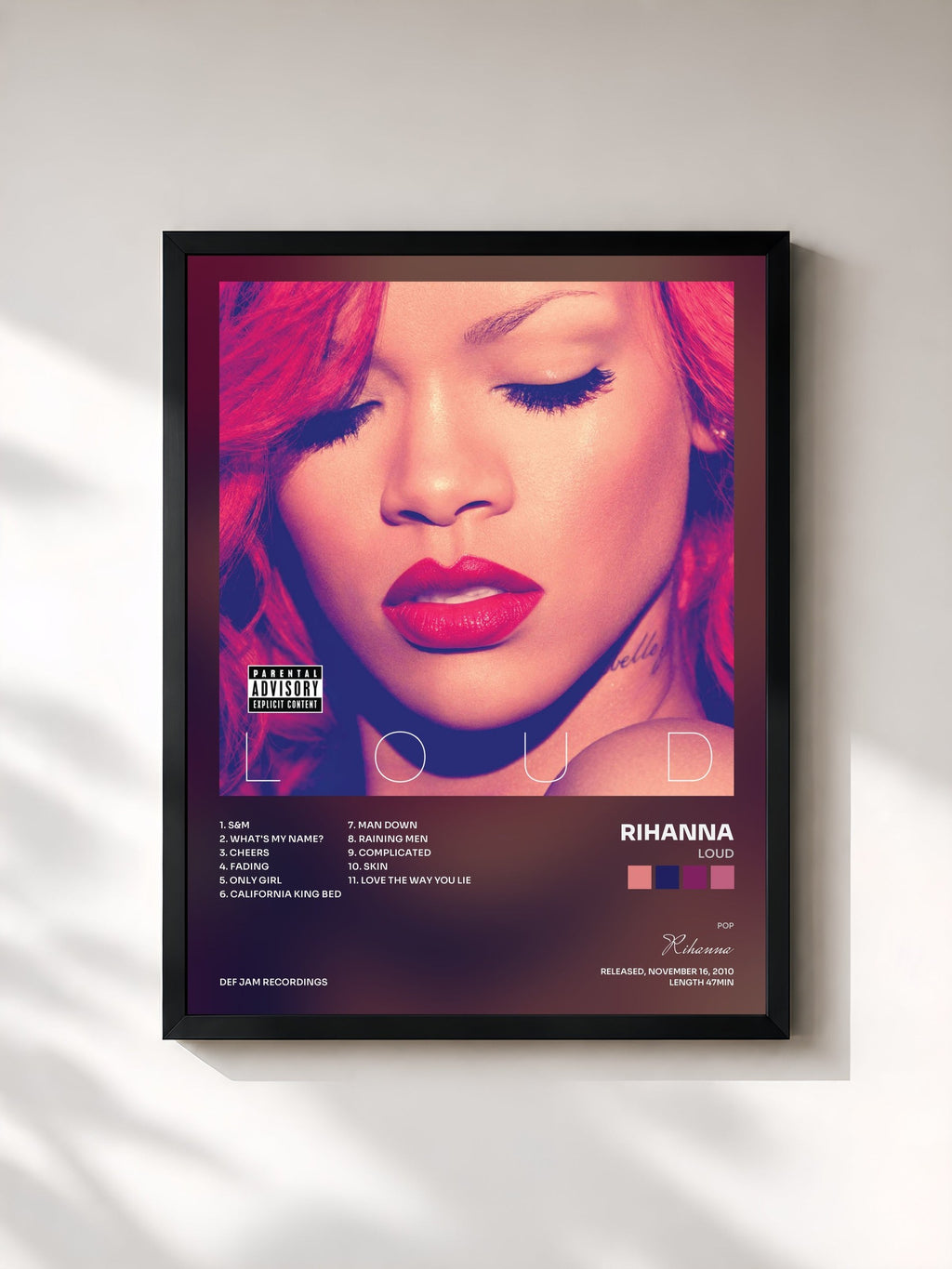 #noir Tableau de l'album Loud de Rihanna, cadre noir, imprimé et encadré en France