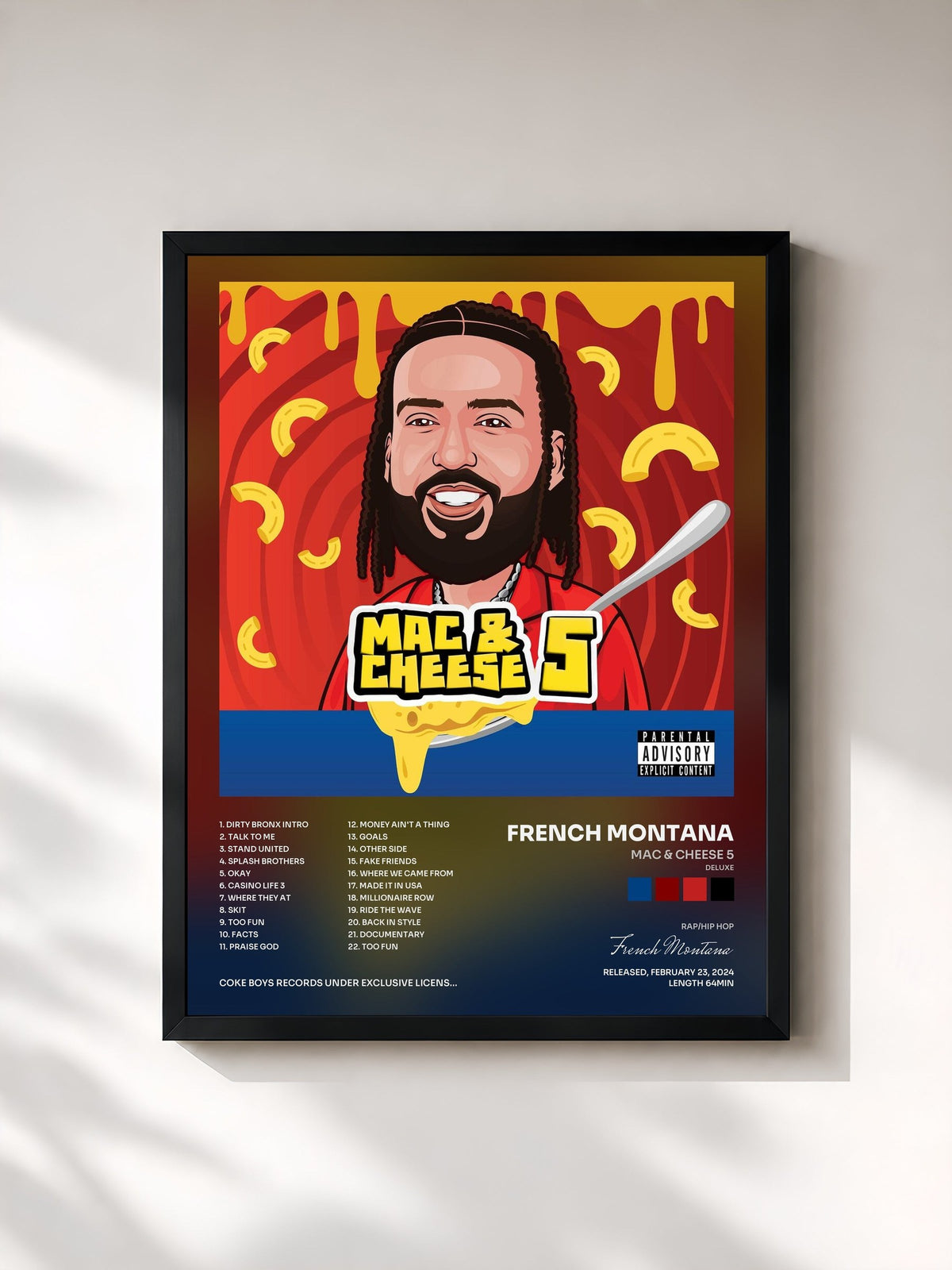 #noir Tableau de l'album Mac & Cheese 5 (Deluxe) de French Montana, cadre noir, imprimé et encadré en France