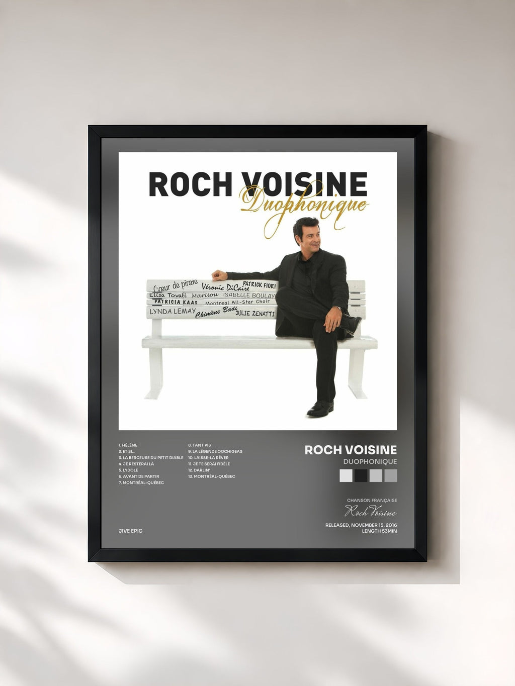 #noir Tableau de l'album Duophonique de Roch Voisine, cadre noir, imprimé et encadré en France