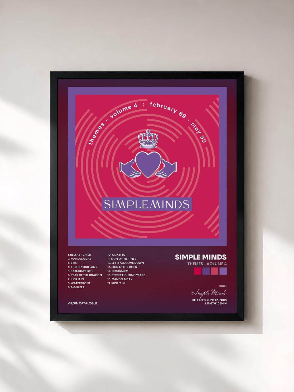 #noir Tableau de l'album Themes - Volume 4 de Simple Minds, cadre noir, imprimé et encadré en France