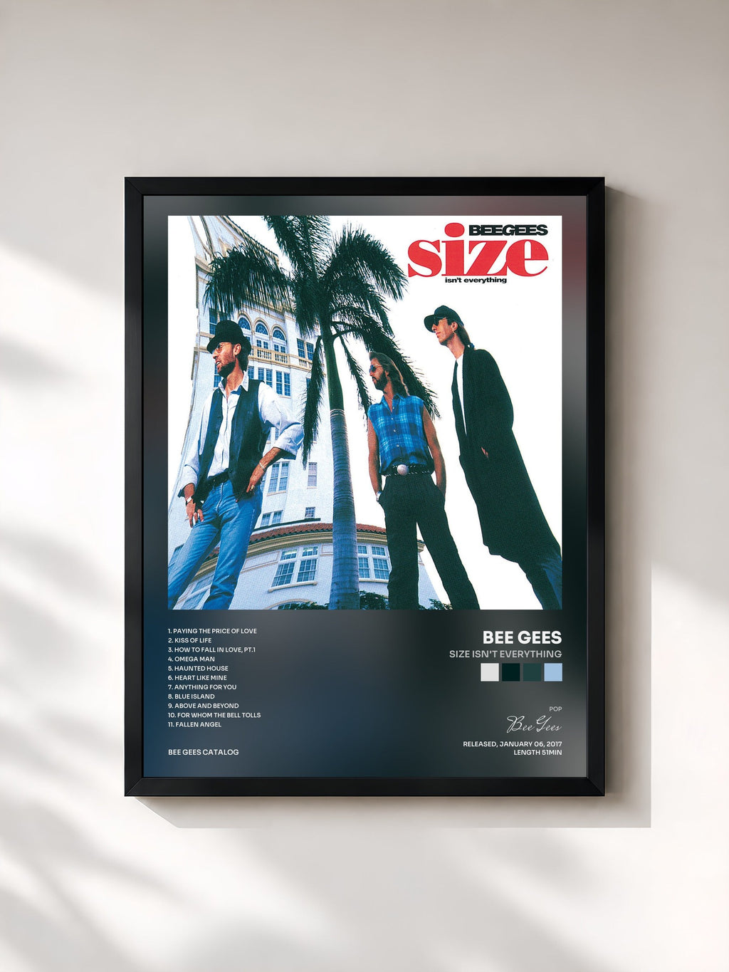 #noir Size Isn't Everything di Bee Gees in stampa incorniciata, cornice nera, stampata e incorniciata in Francia