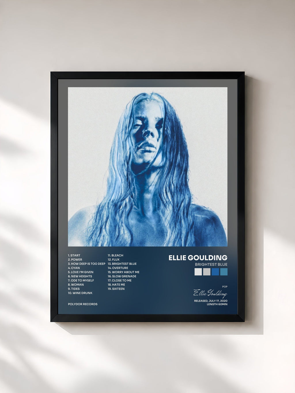 #noir Tableau de l'album Brightest Blue de Ellie Goulding, cadre noir, imprimé et encadré en France