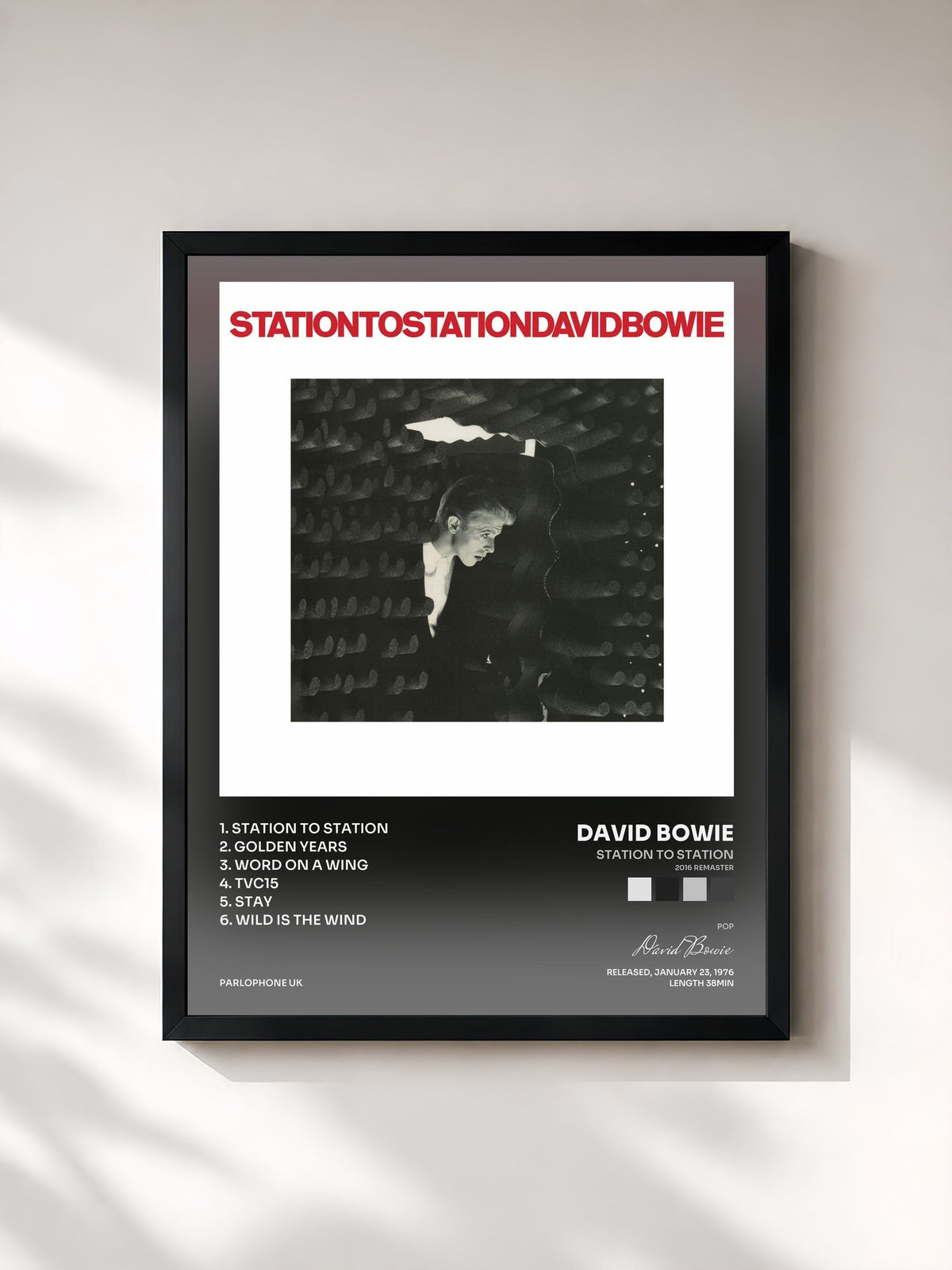 #noir Tableau de l'album Station to Station (2016 Remaster) de David Bowie, cadre noir, imprimé et encadré en France