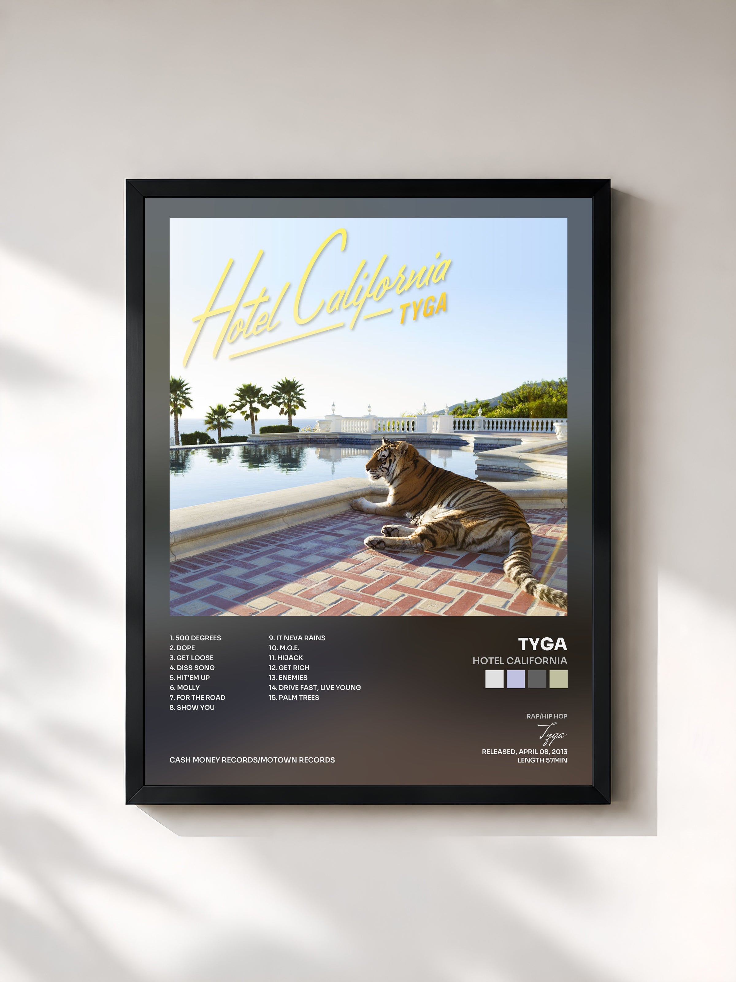 #noir Hotel California by Tyga as a framed art print, black frame, printed and framed in France