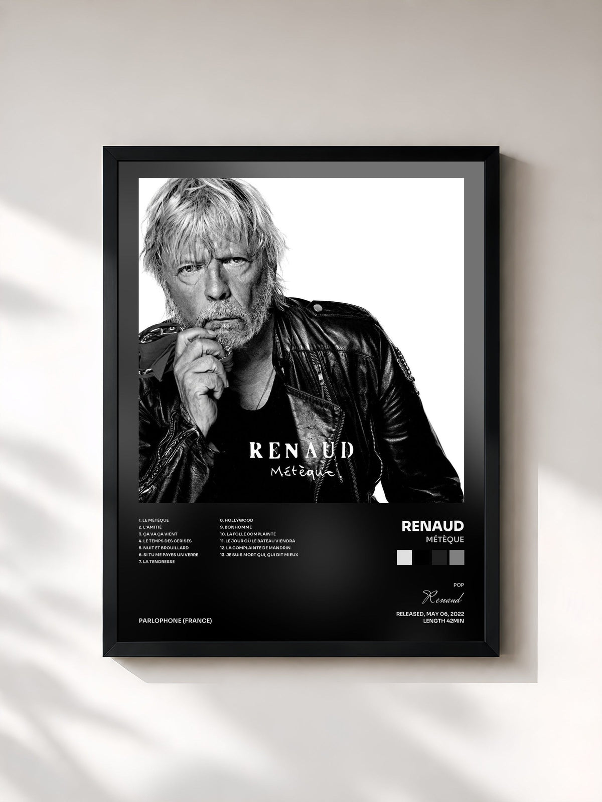 #noir Tableau de l'album Métèque de Renaud, cadre noir, imprimé et encadré en France