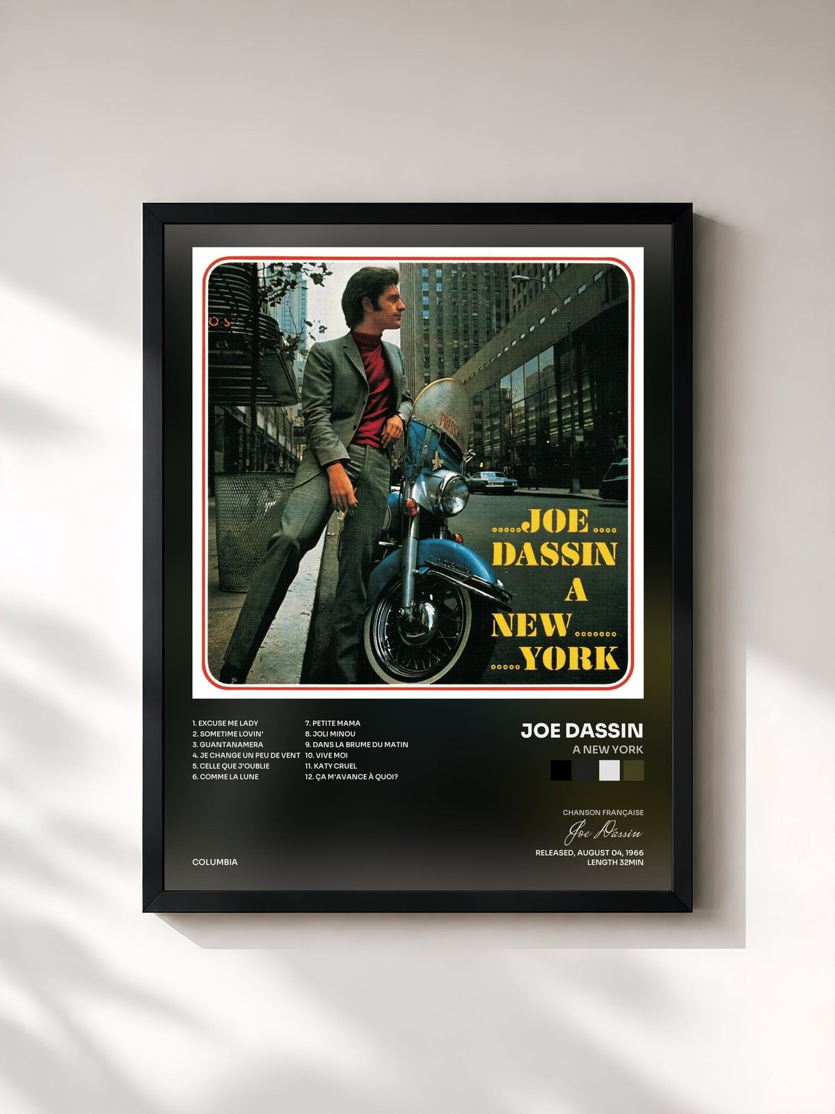 #noir Tableau de l'album A New York de Joe Dassin, cadre noir, imprimé et encadré en France