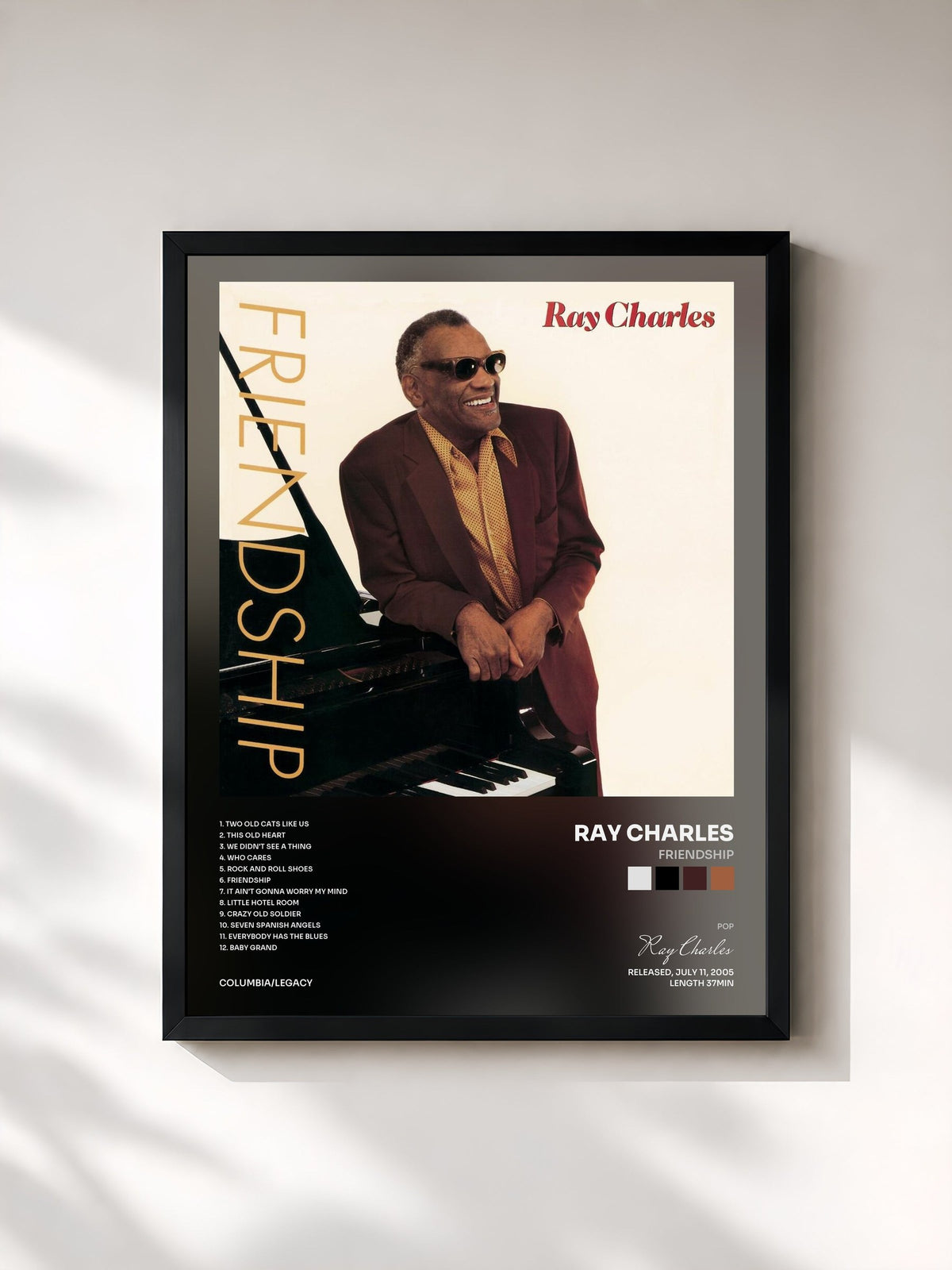 #noir Tableau de l'album Friendship de Ray Charles, cadre noir, imprimé et encadré en France